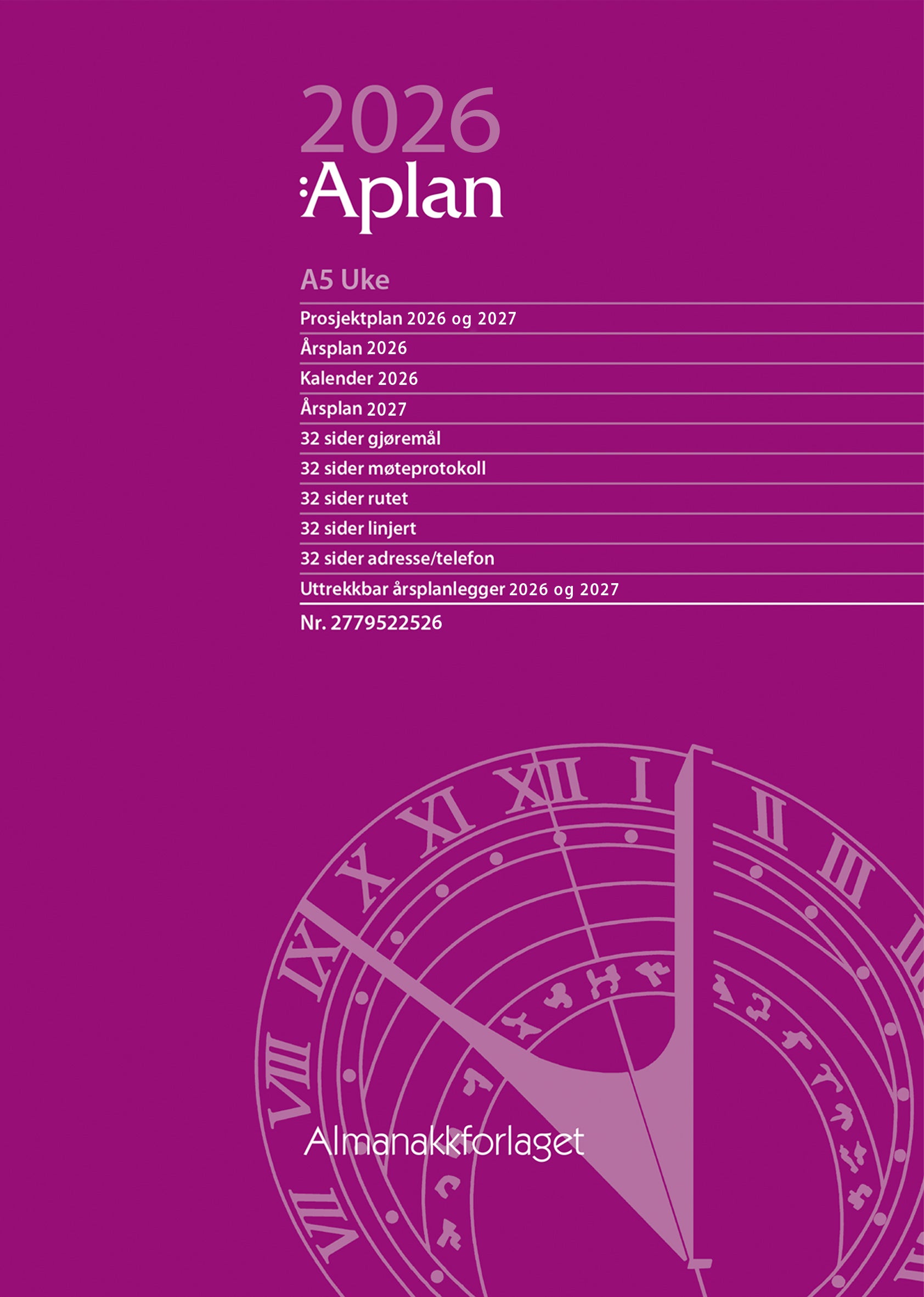 Kalender 2026 Aplan A5 Uke Årssett