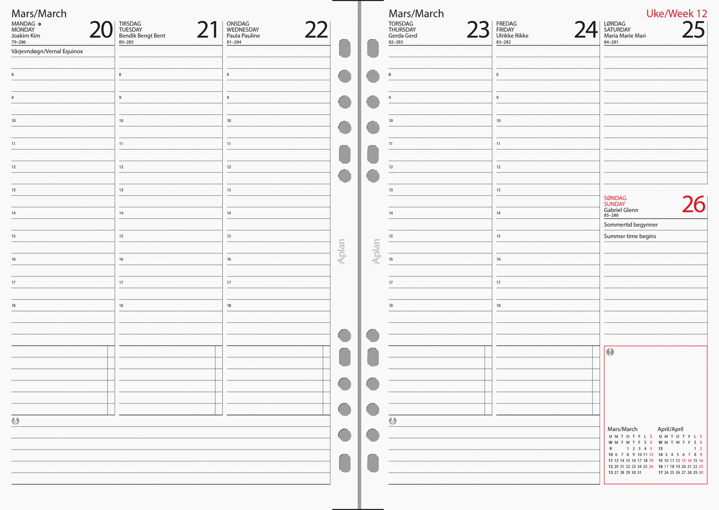 Kalender 2026 Aplan A5 Uke Årssett