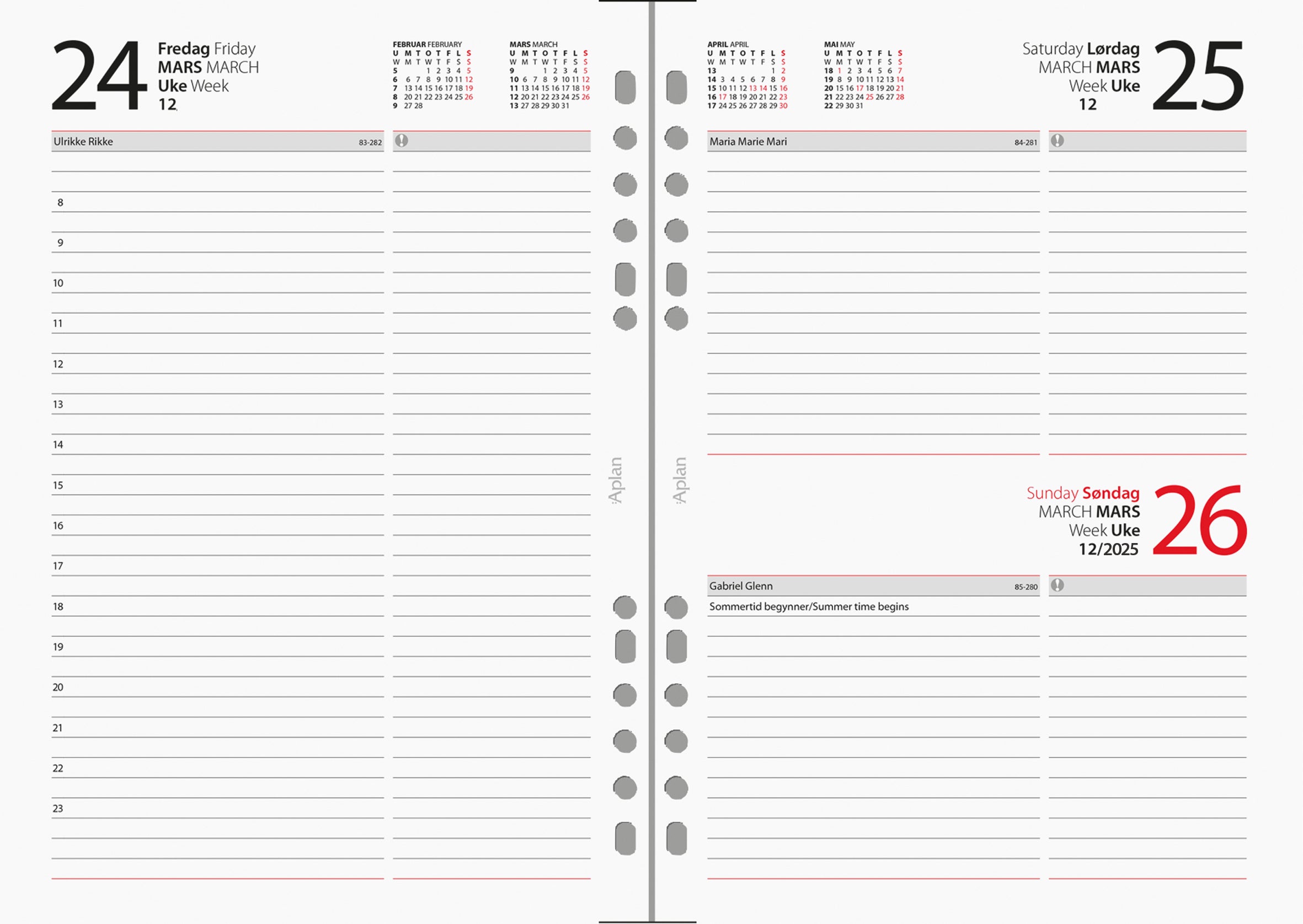 Kalender 2026 Aplan A5 Dag Årssett