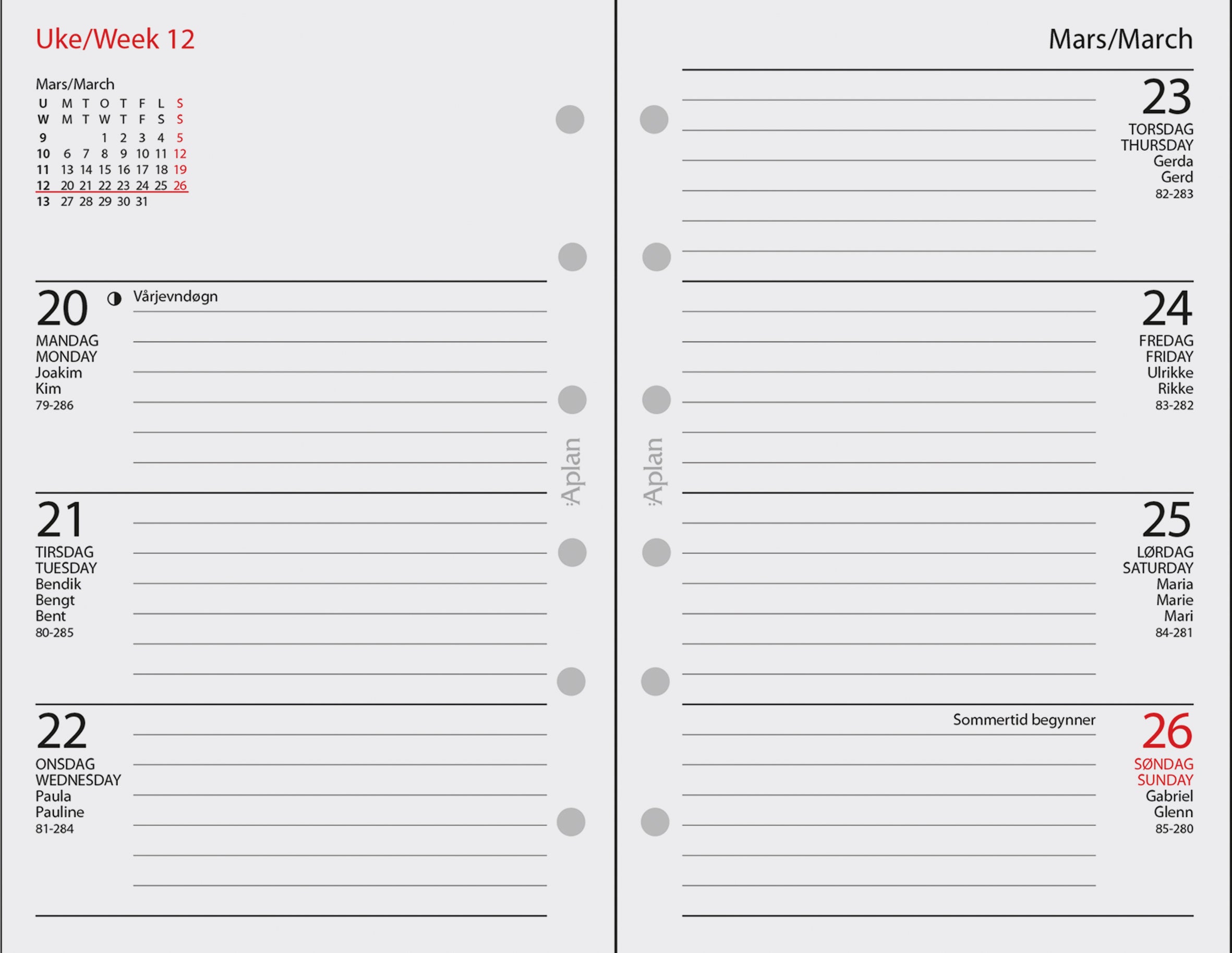Kalender 2026 Aplan Pocket Uke Årssett
