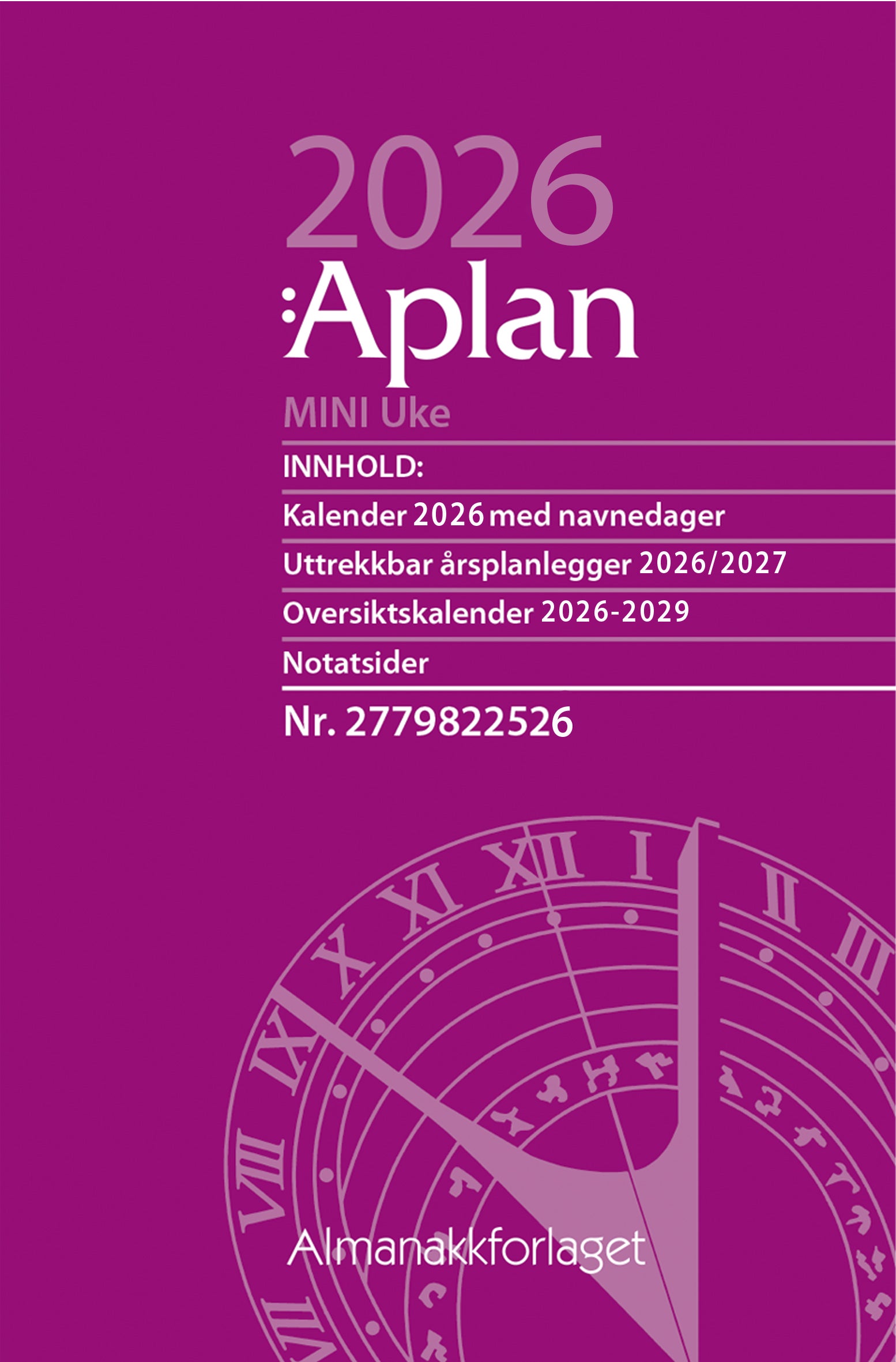 Kalender 2026 Aplan Mini Uke Årssett