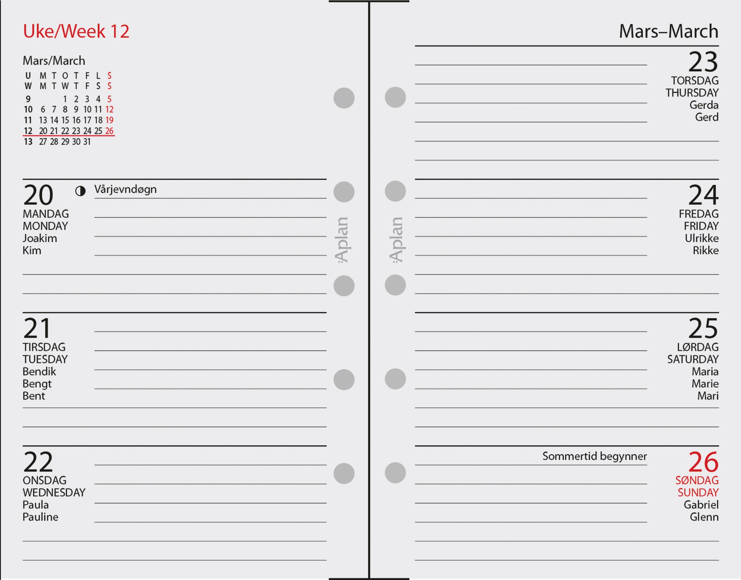 Kalender 2026 Aplan Mini Uke Årssett