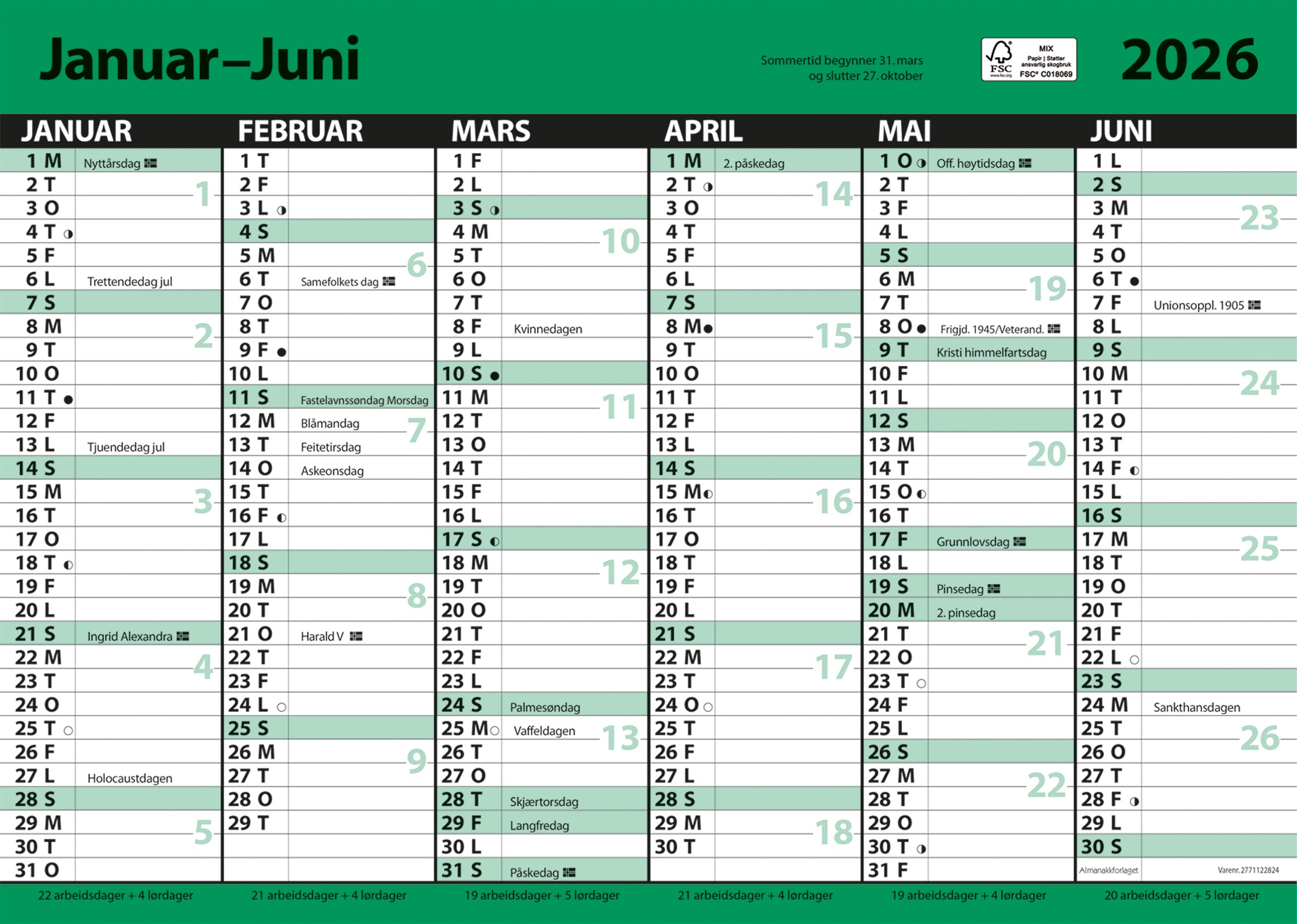 Kalender 2026 7.Sans Kontorkalender Enkel A3 Linje