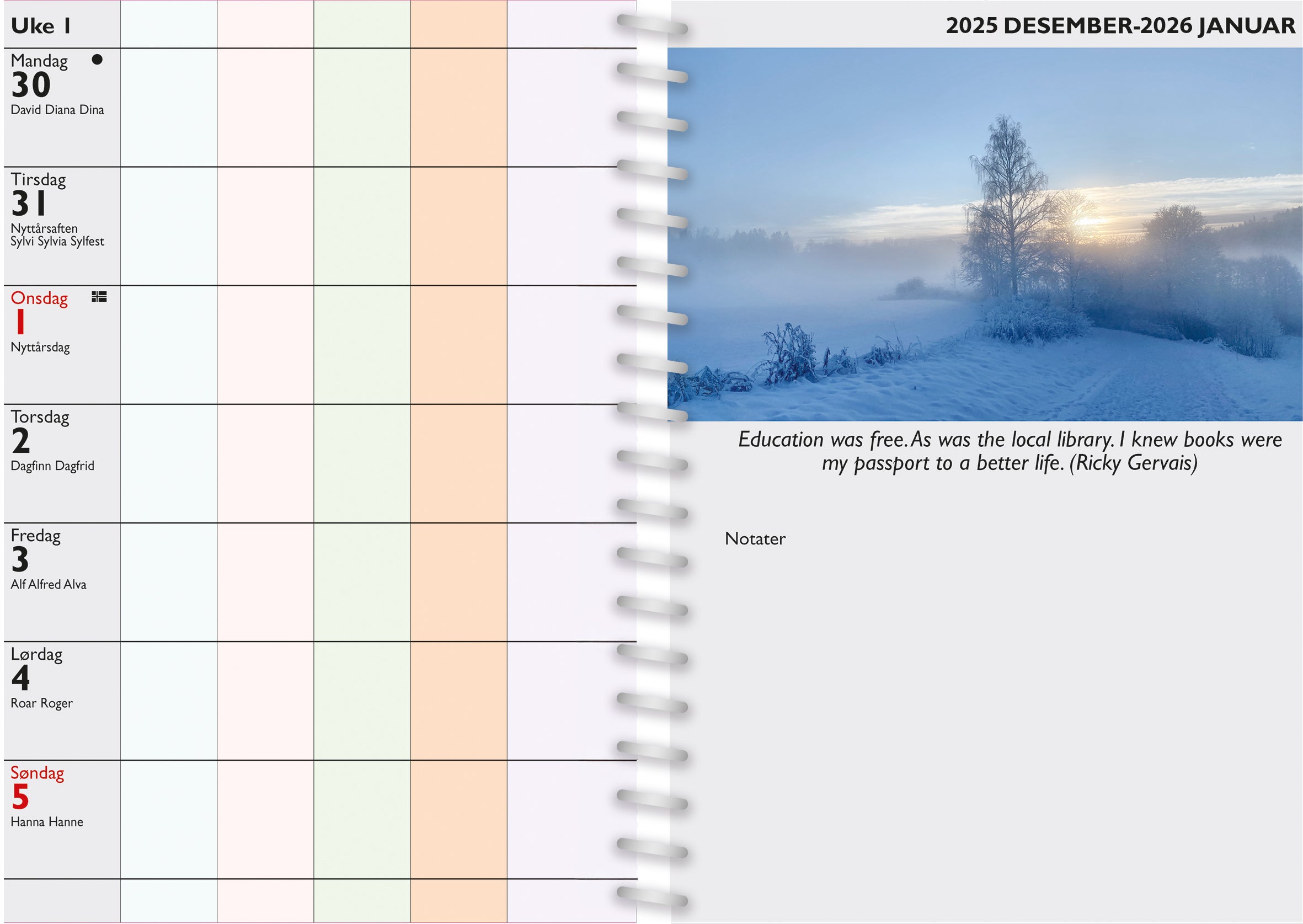 Kalender 2026 7.Sans Familieplanlegger Inspirasjon