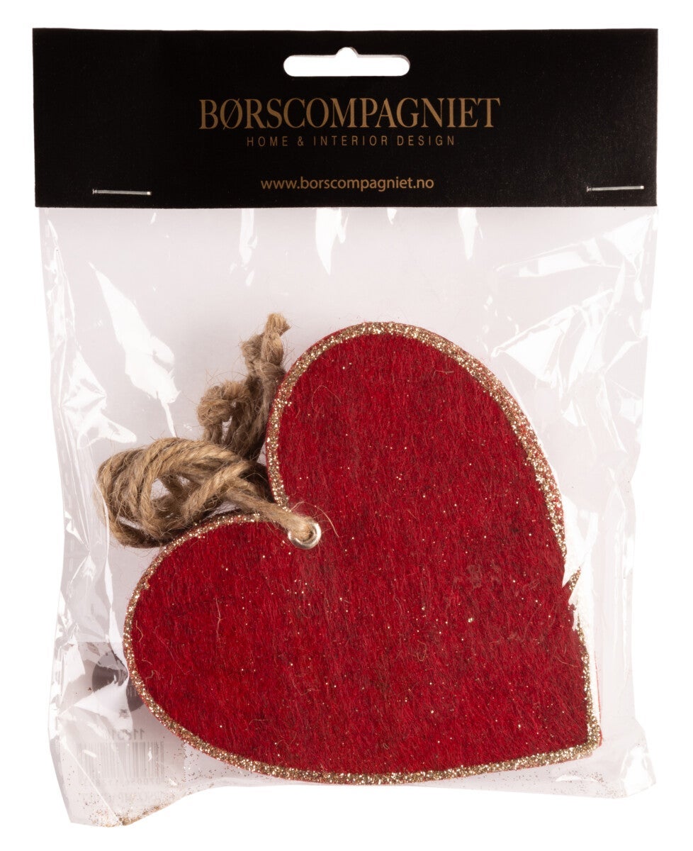 Hjerte filt rød henge 10cm 4 pk