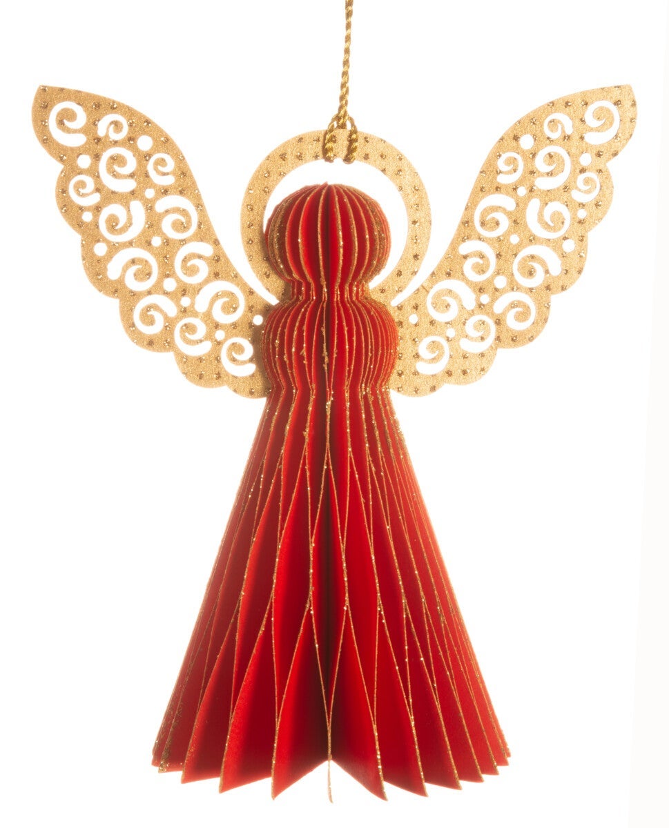 Engel papir henge rød m gull 12cm