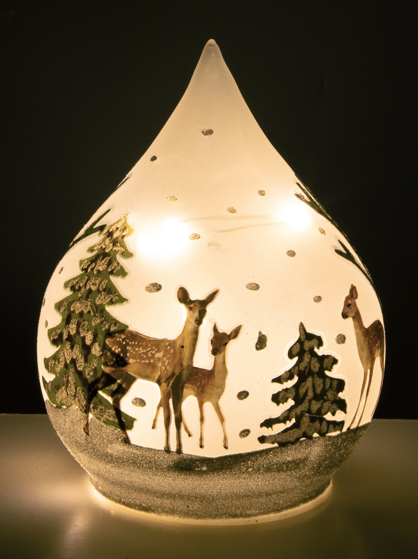 Lyslykt LED Glass Dådyr Hvit