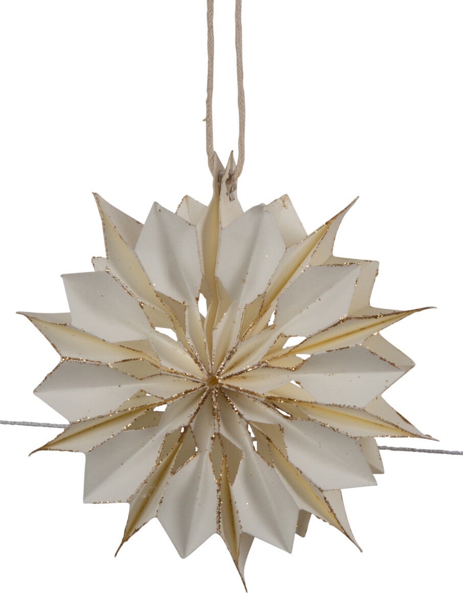 Julerose henge kremfarget m gull 10cm