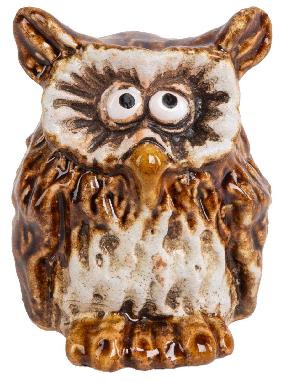 Figur Ugle Sittende Brun Keramikk