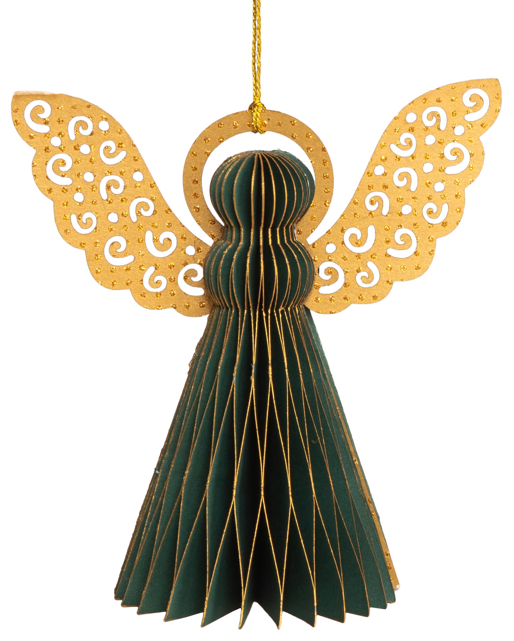 Engel papir henge grønn m/gull 12cm