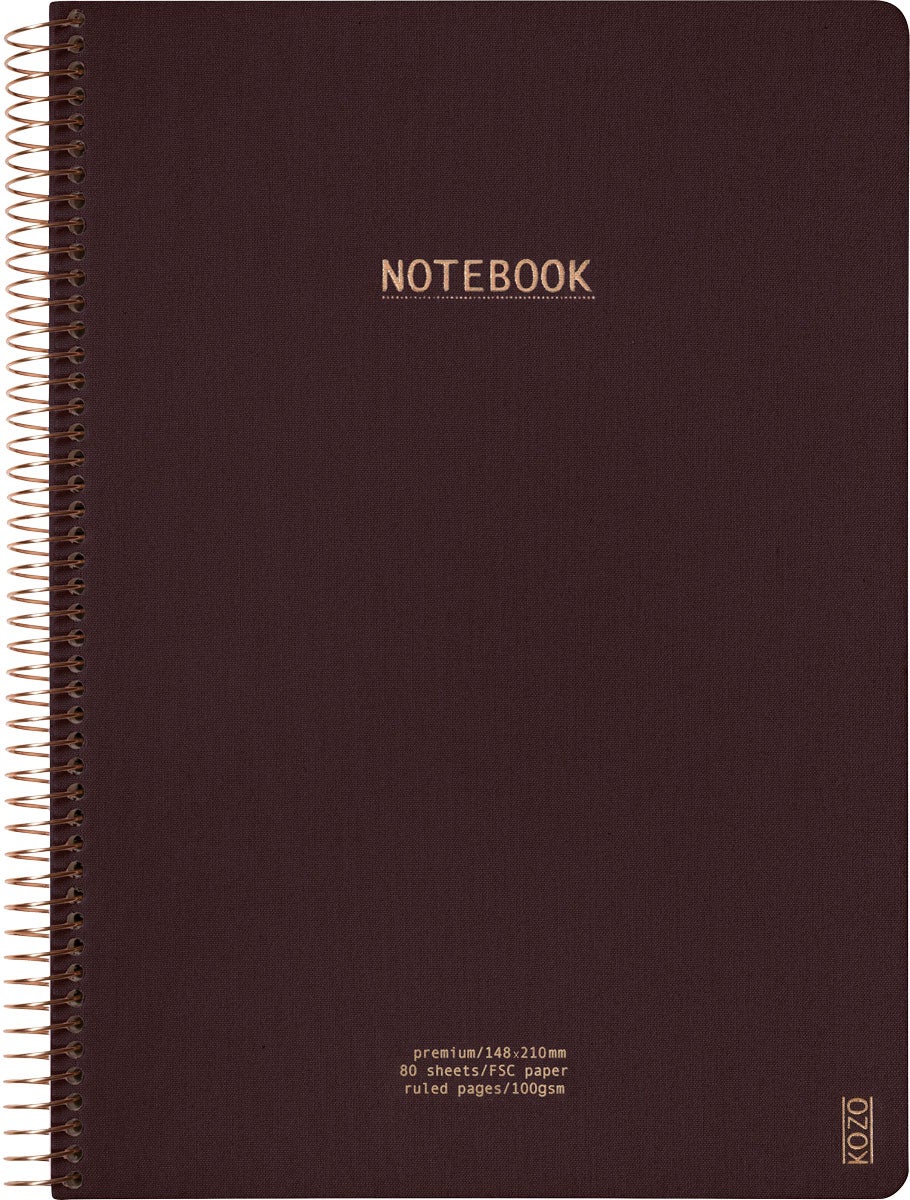 Notatbok m/spiral Kozo Premium A4 Coffee