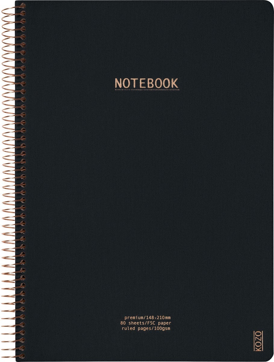 Notatbok m/spiral Kozo Premium A4 Black