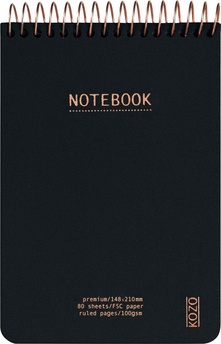 Notatbok m/spiral Kozo Premium A6 Black