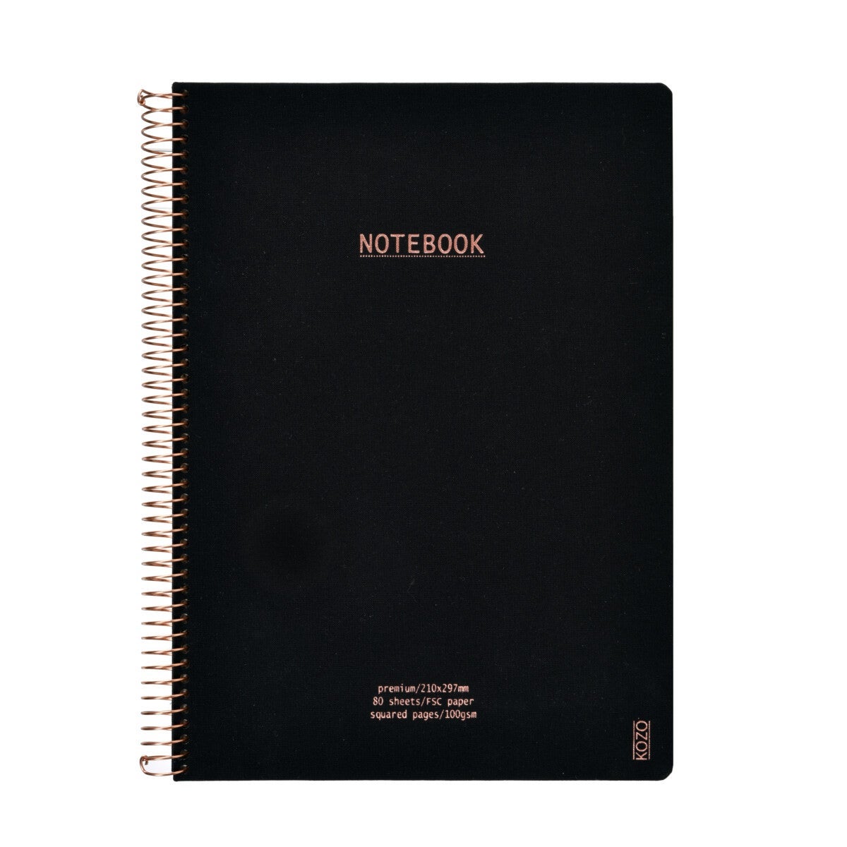 Notatbok m/spiral Kozo premium A4 Black rut.