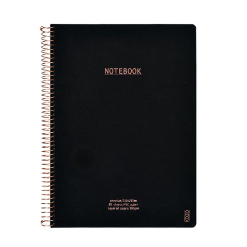 Notatbok m/spiral Kozo premium A4 Black rut.