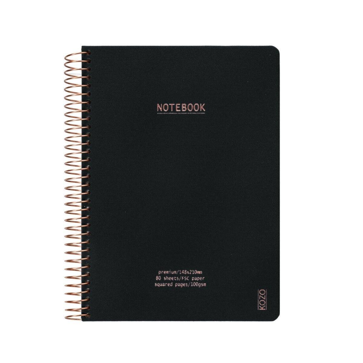Notatbok m/spiral Kozo premium A5 Black rut.