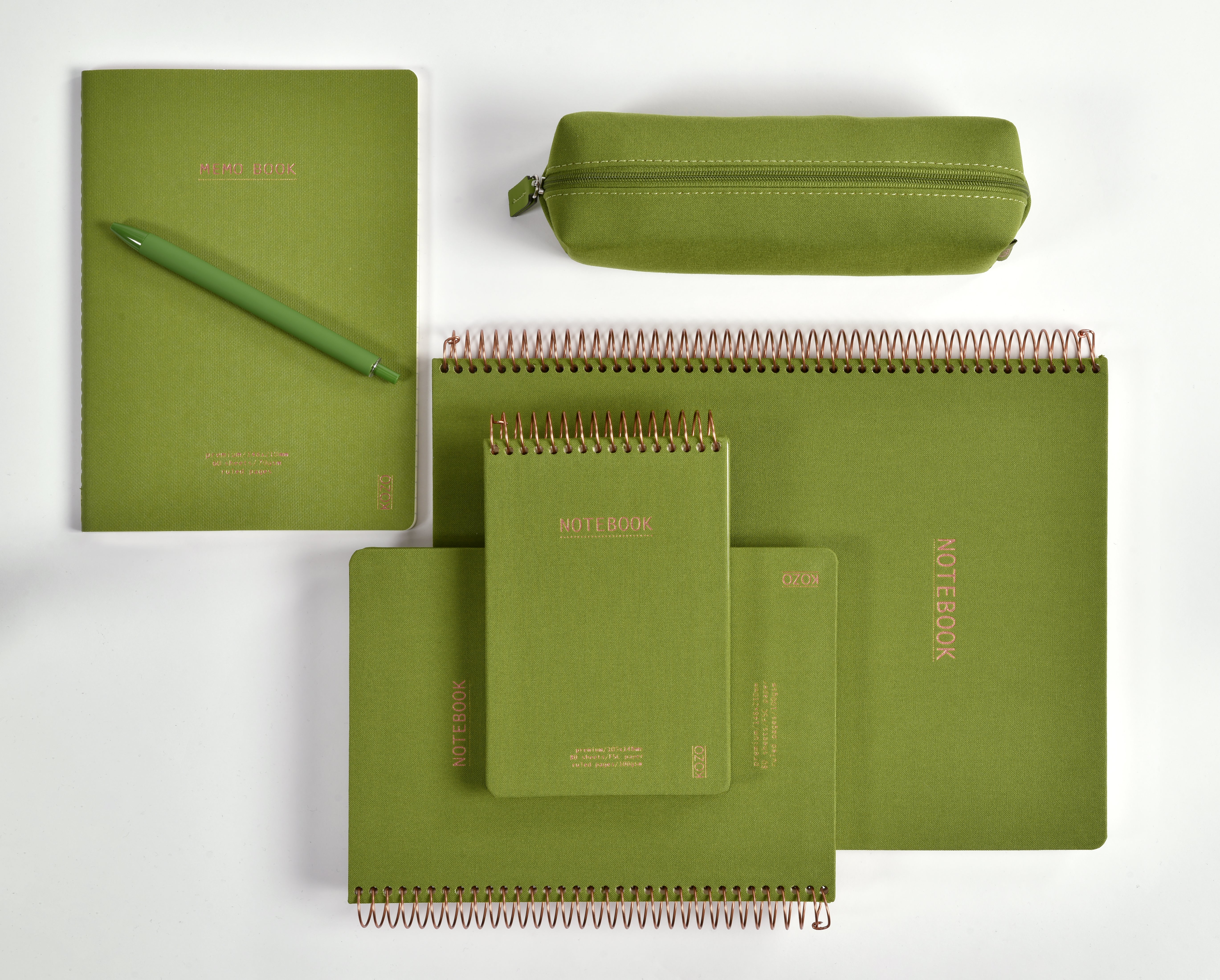Notatbok m/spiral Kozo Premium A5 Olive Green