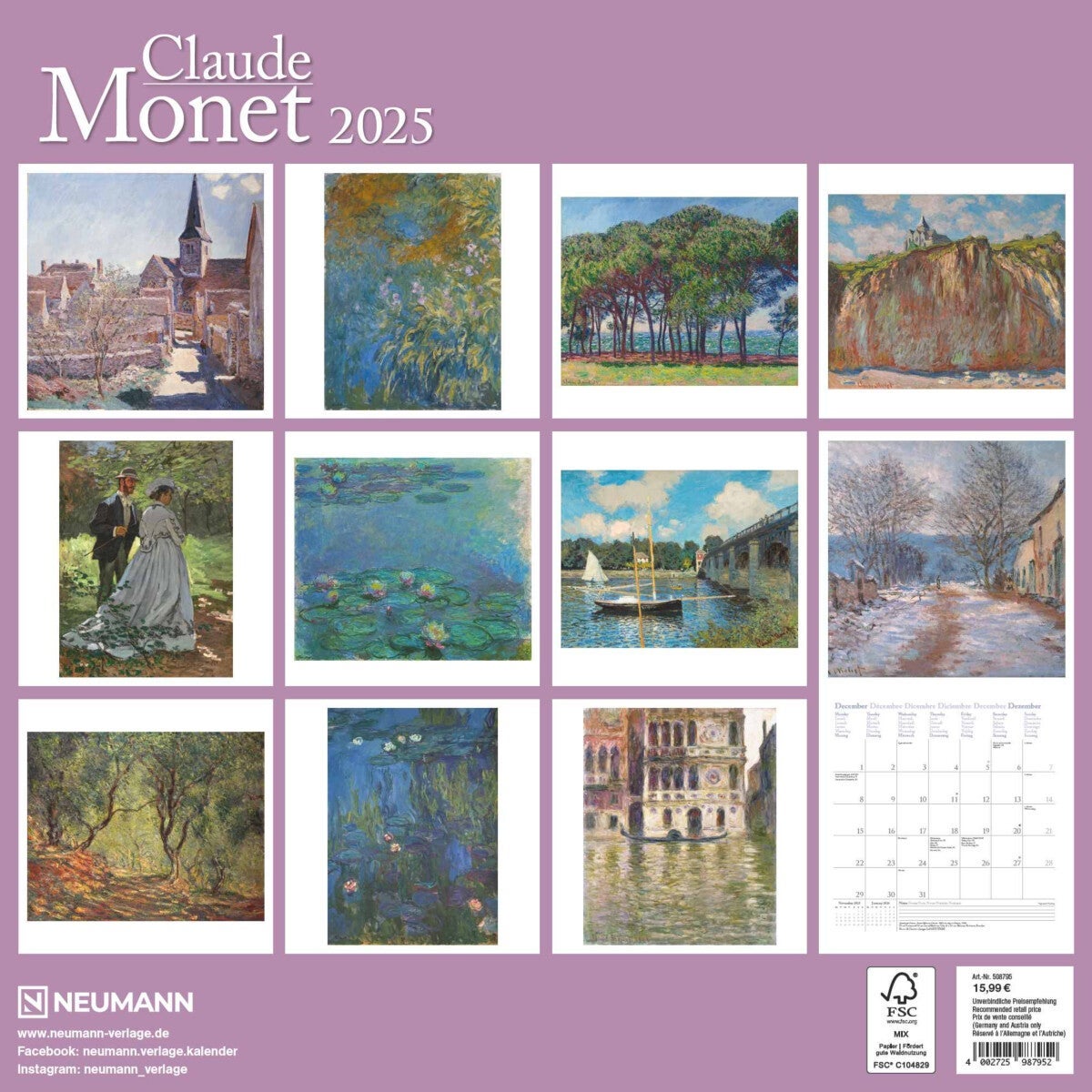 Kalender 2025 Claude Monet 30x30cm