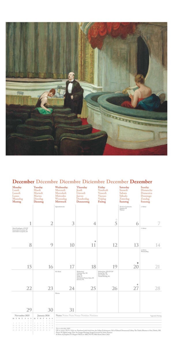 Kalender 2025 Edward Hopper 30x30cm