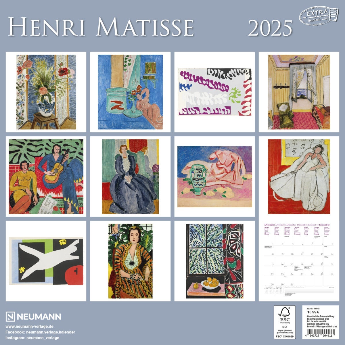 Kalender 2025 Henri Matisse 30x30cm