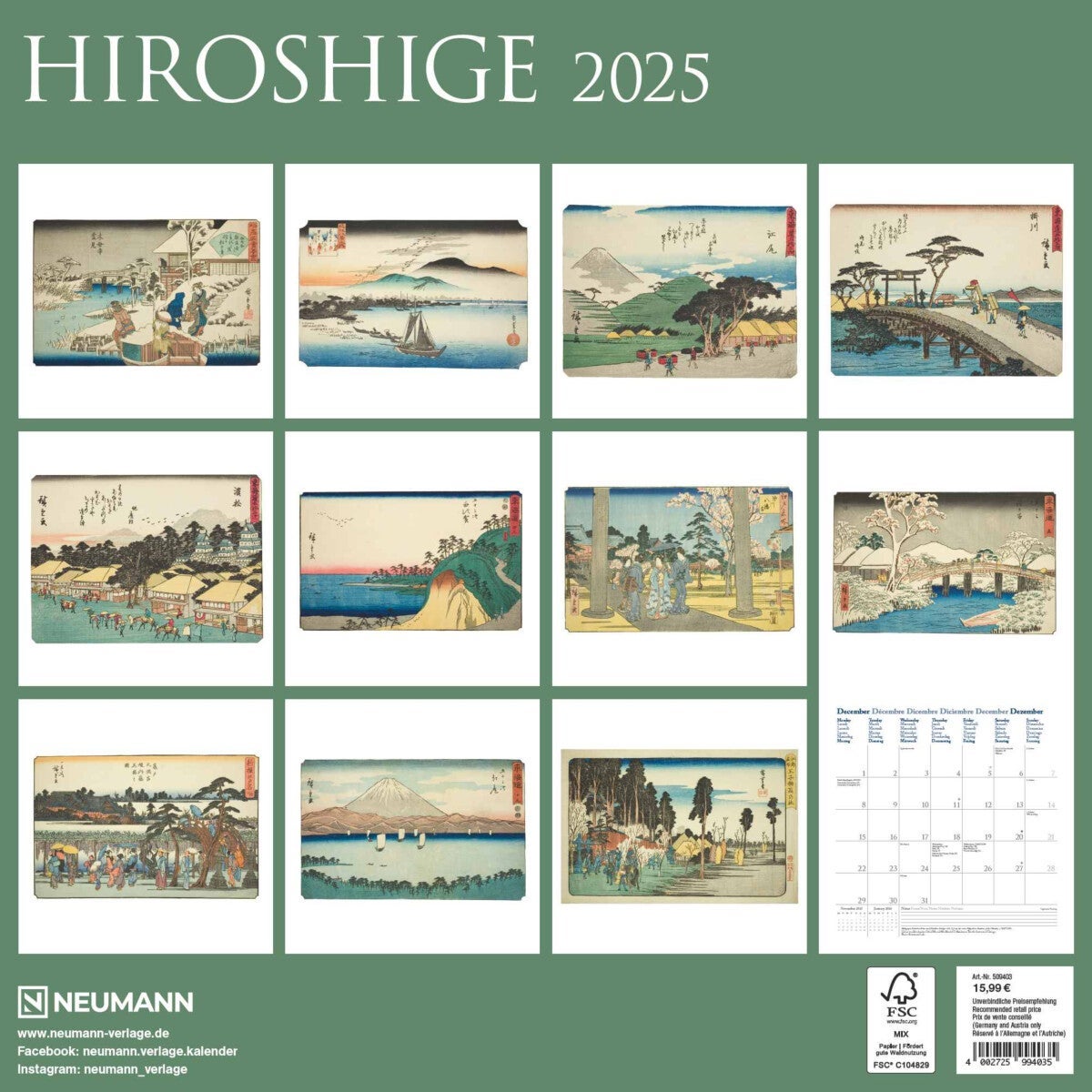 Kalender 2025 Hiroshige 30x30cm
