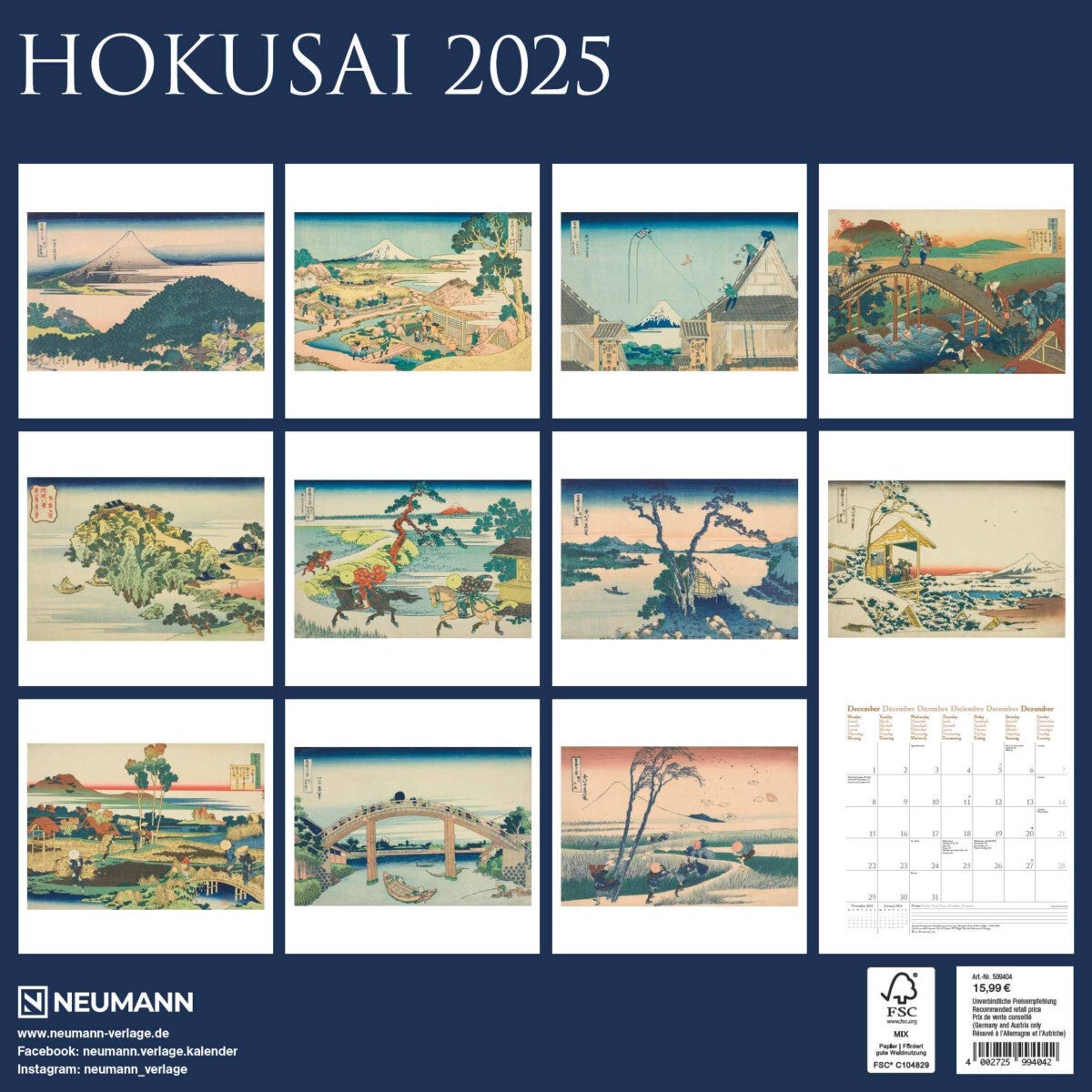 Kalender 2025 Hokusai 30x30cm