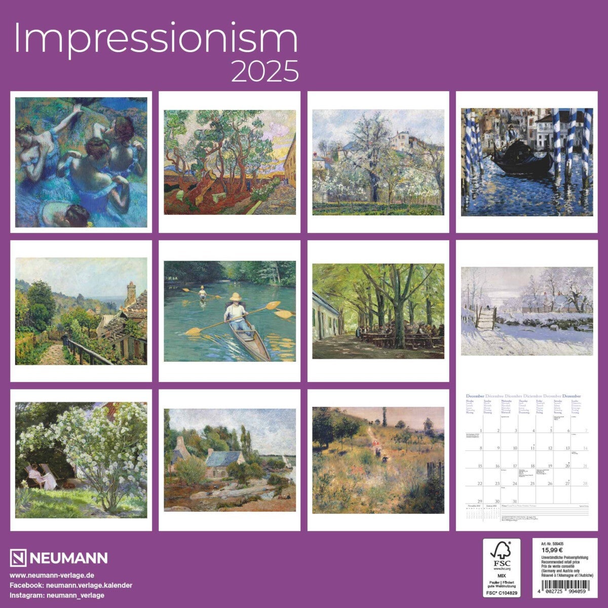 Kalender 2025 Impressionism 30x30cm