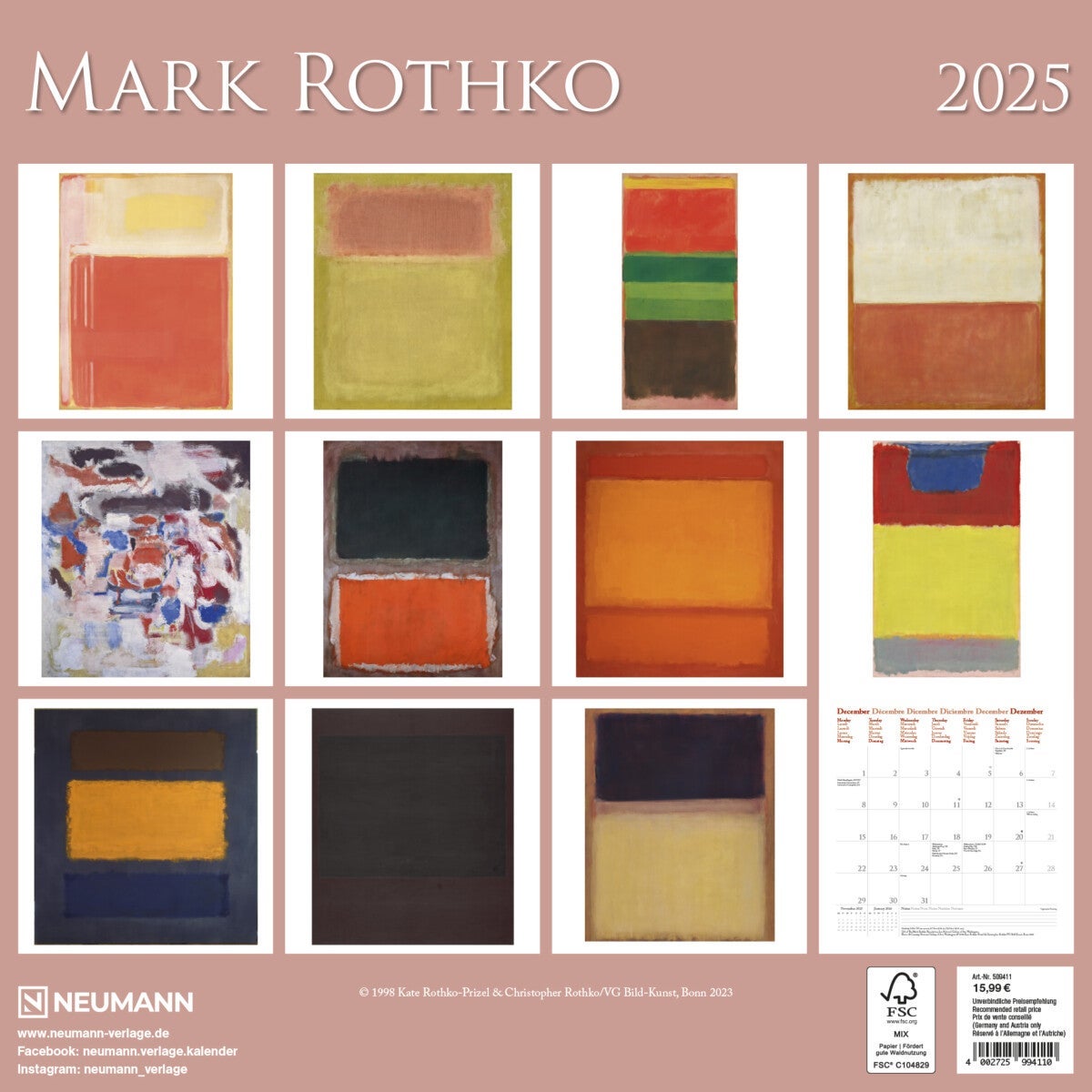 Kalender 2025 Mark Rothko 30x30cm