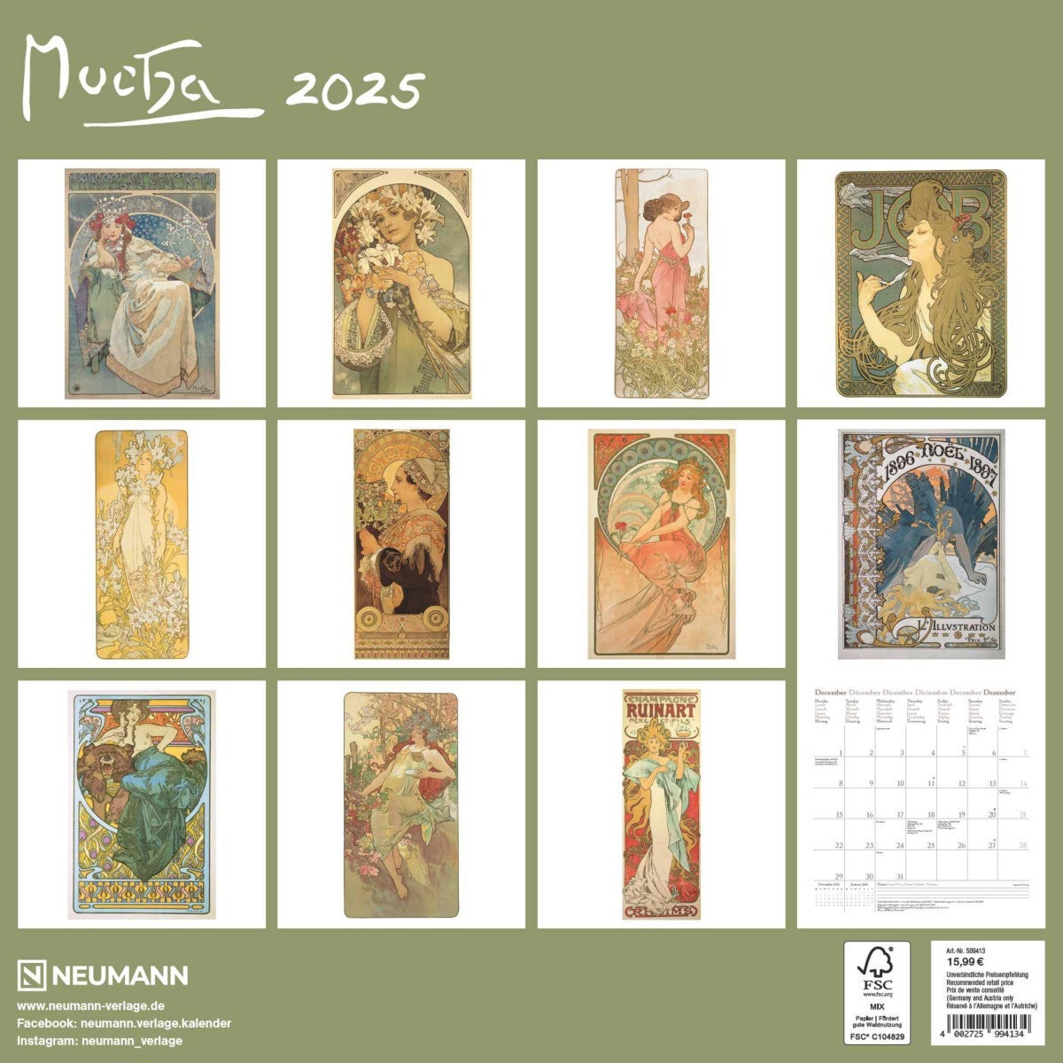 Kalender 2025 Mucha 30x30cm