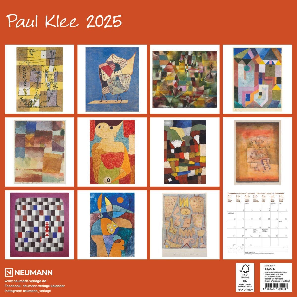 Kalender 2025 Paul Klee 30x30cm