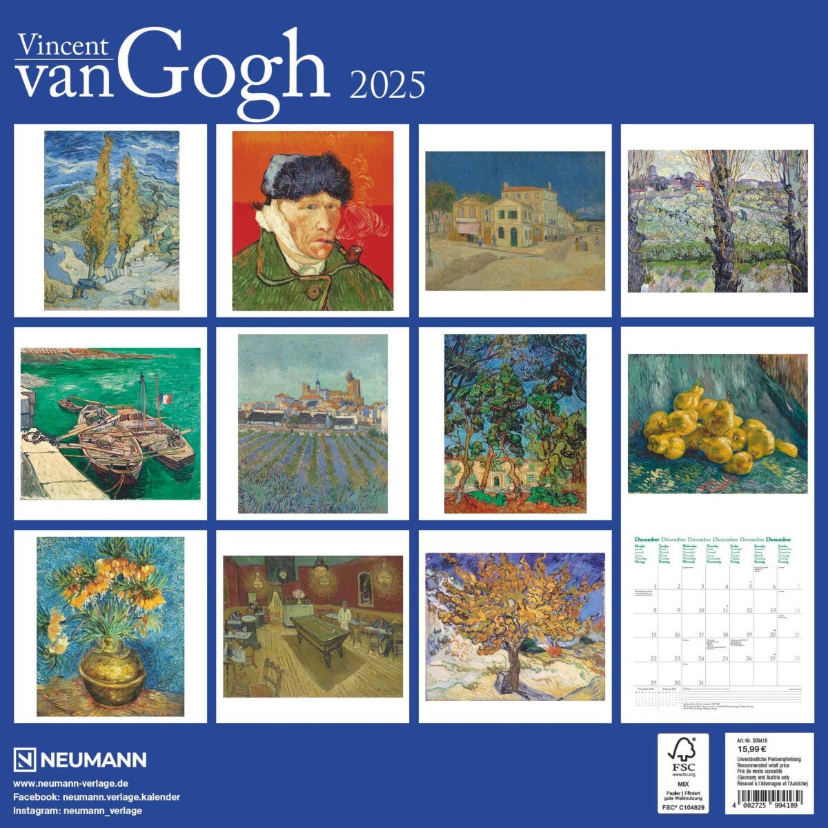 Kalender 2025 Vincent van Gogh 30x30cm