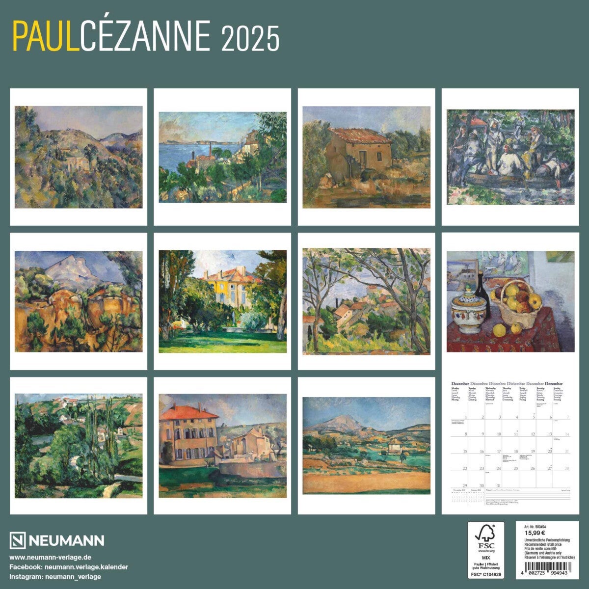 Kalender 2025 Paul Cezanne 30x30cm