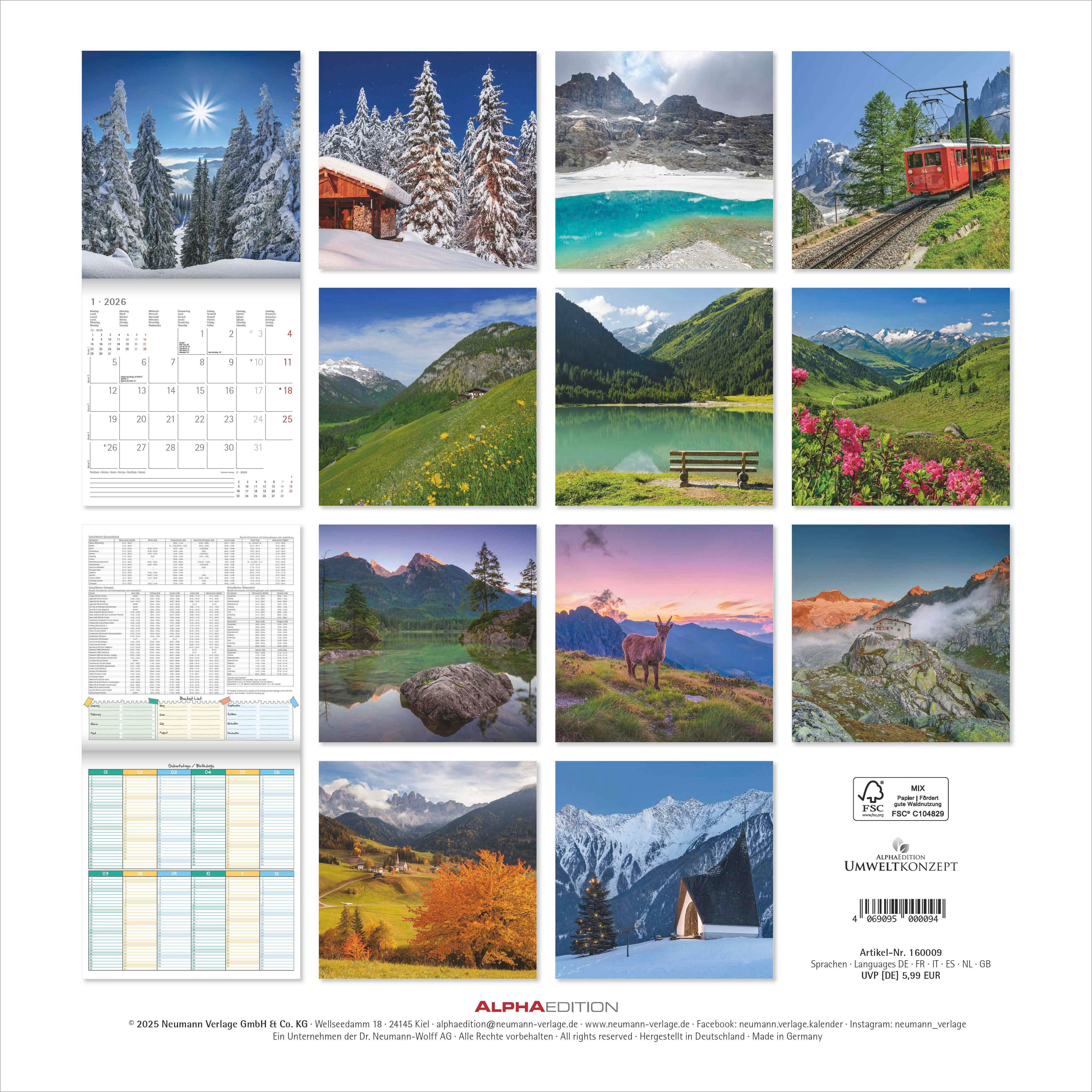 Kalender 2026 30x30 Alps