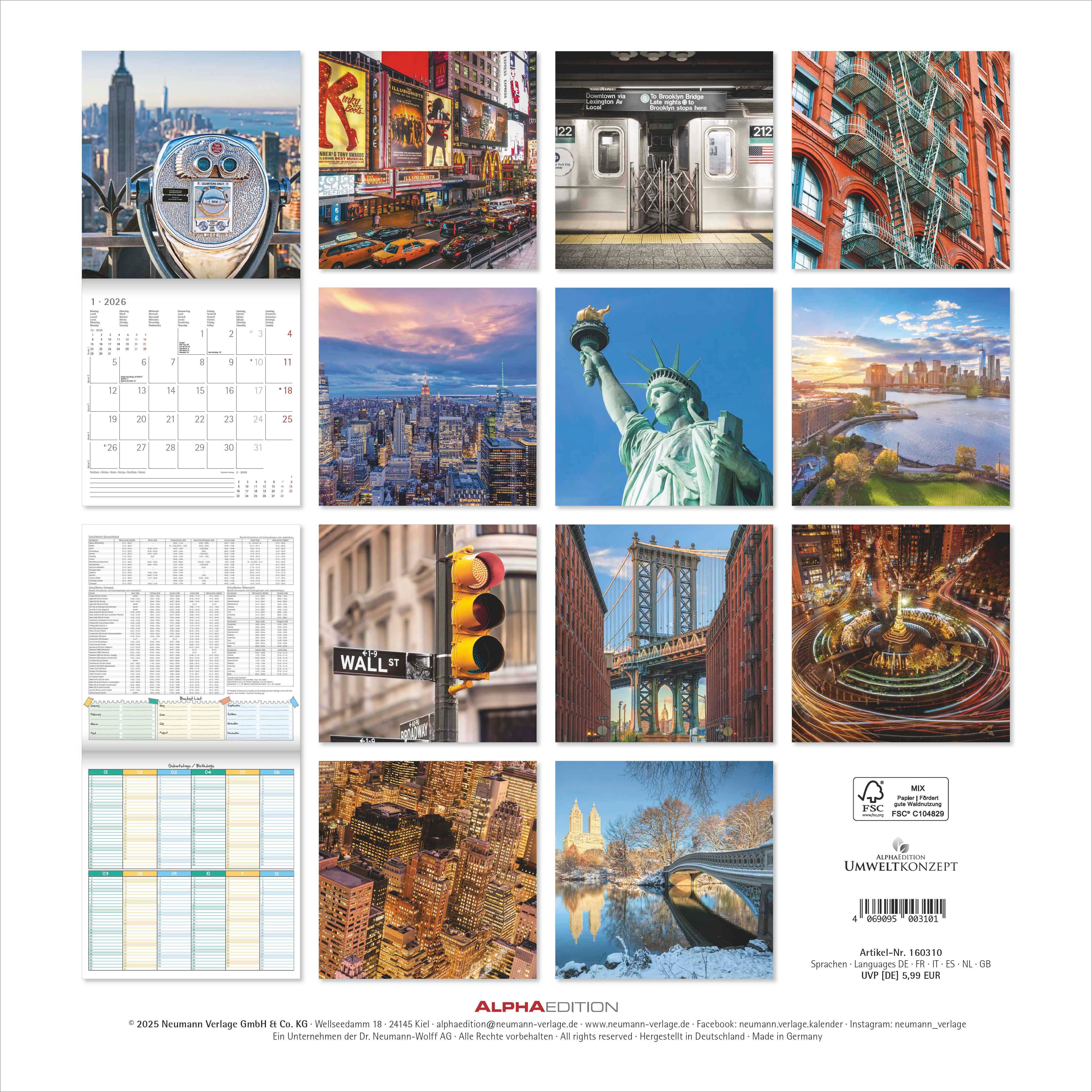 Kalender 2026 30x30 New York