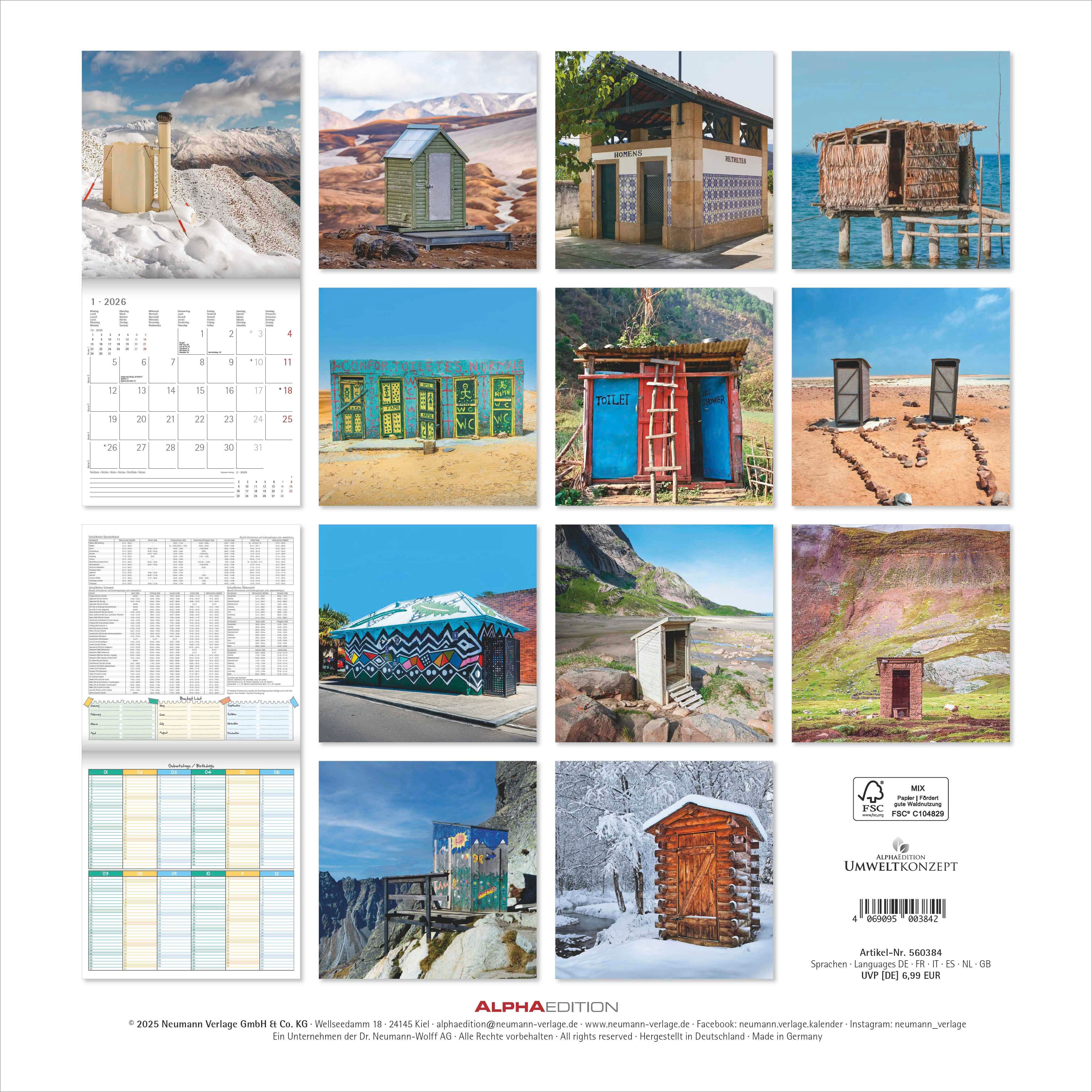 Kalender 2026 30x30 Toilets around world