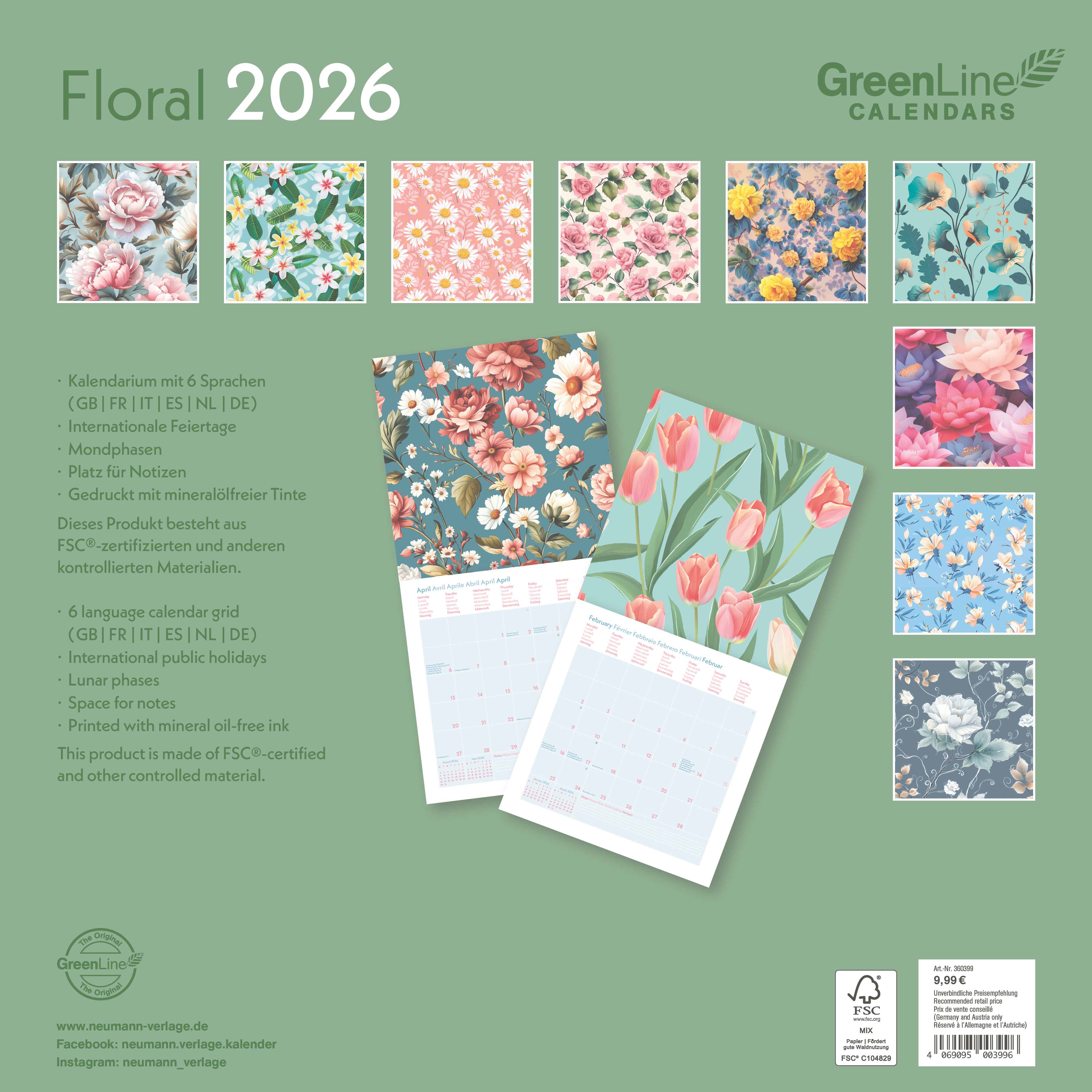Kalender 2026 GreenLine 30x30 Floral