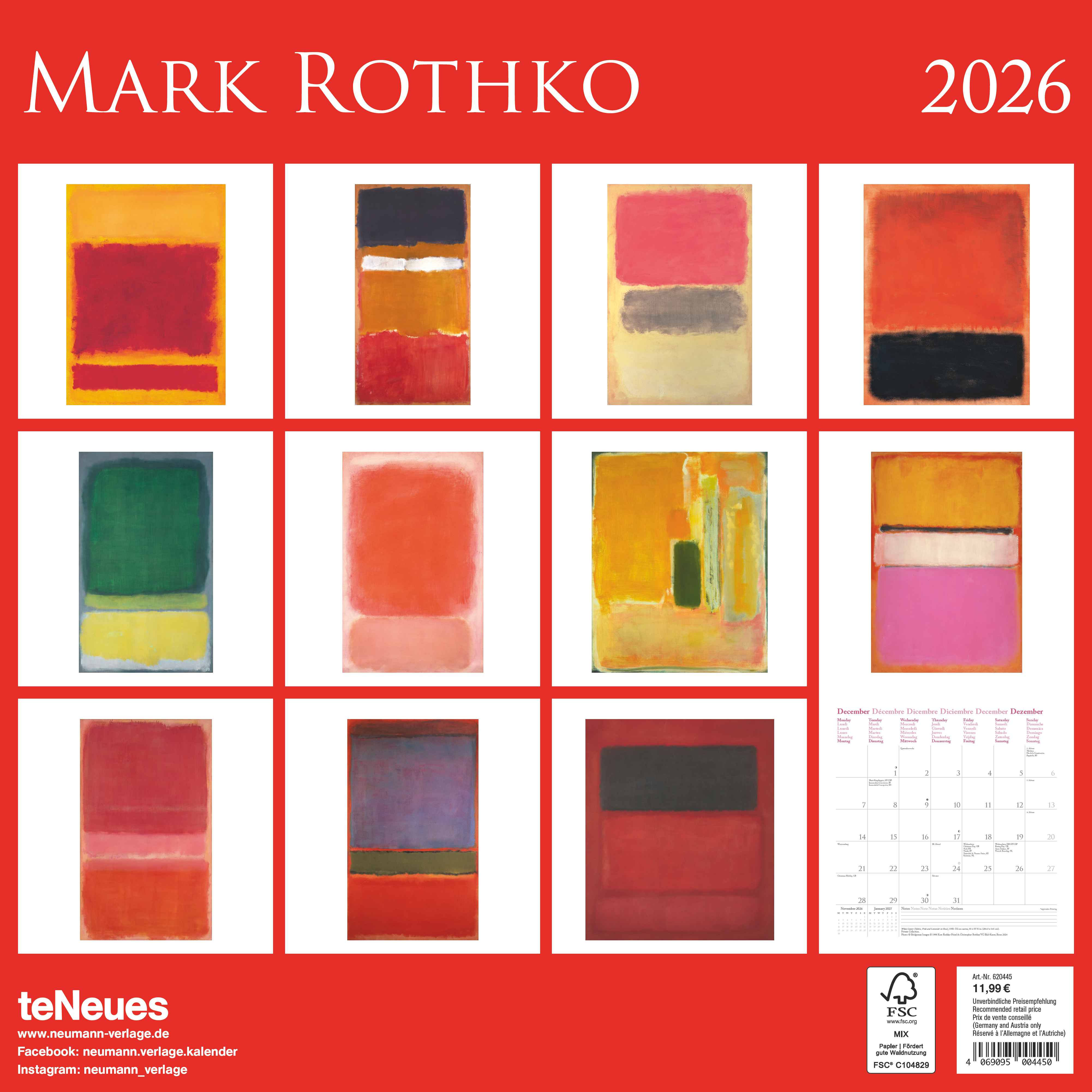 Kalender 2026 30x30 Mark Rothko