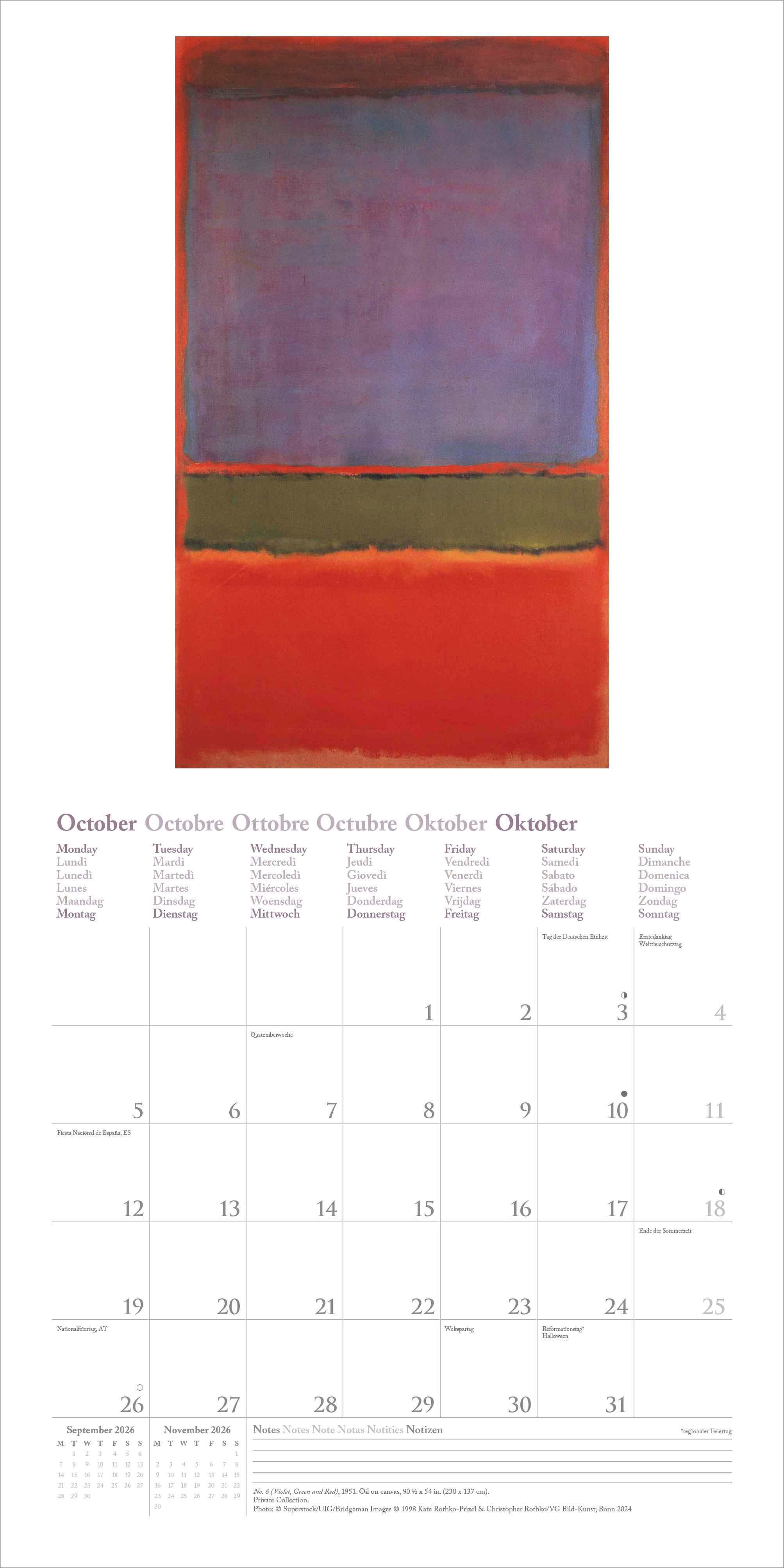 Kalender 2026 30x30 Mark Rothko