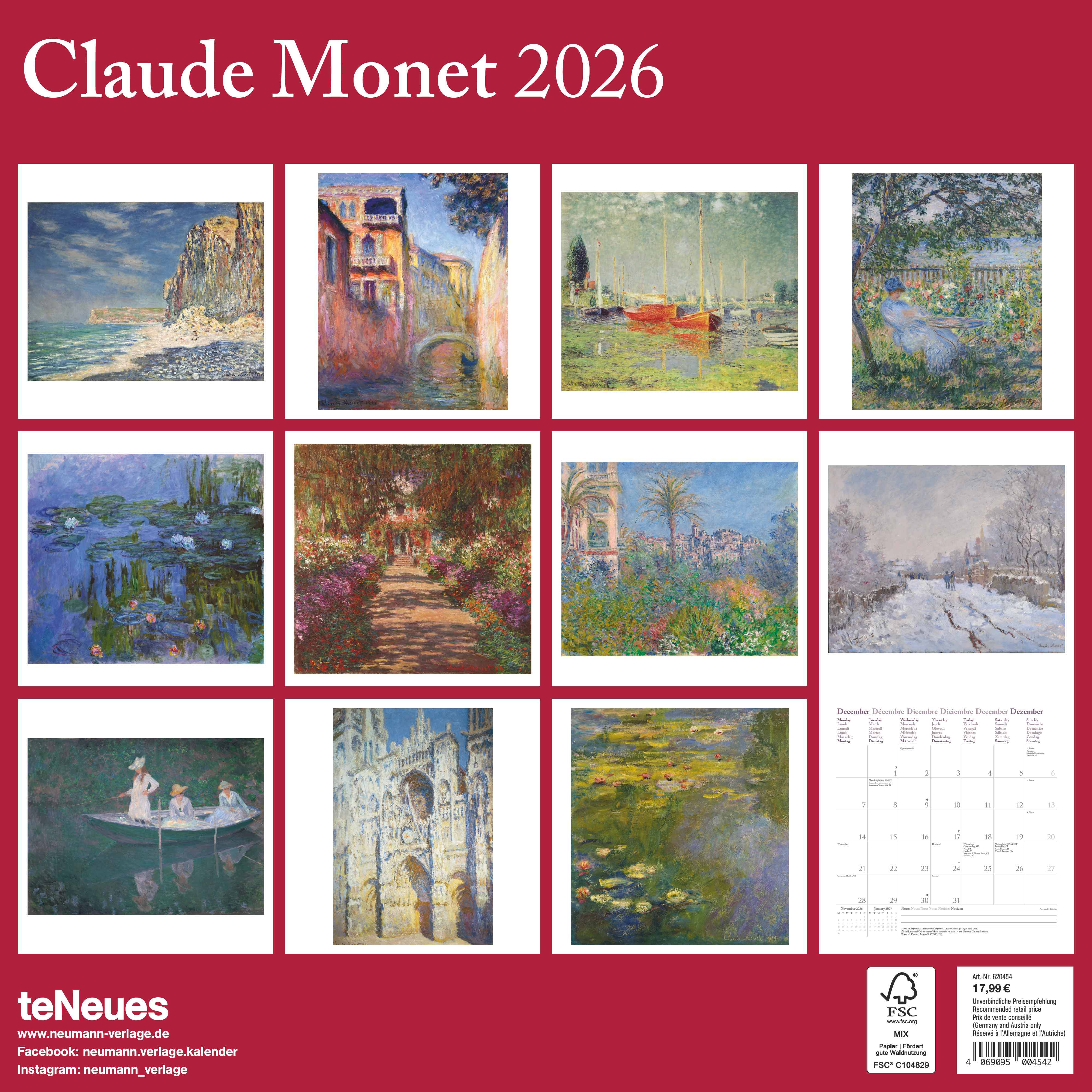 Kalender 2026 30x30 Claude Monet