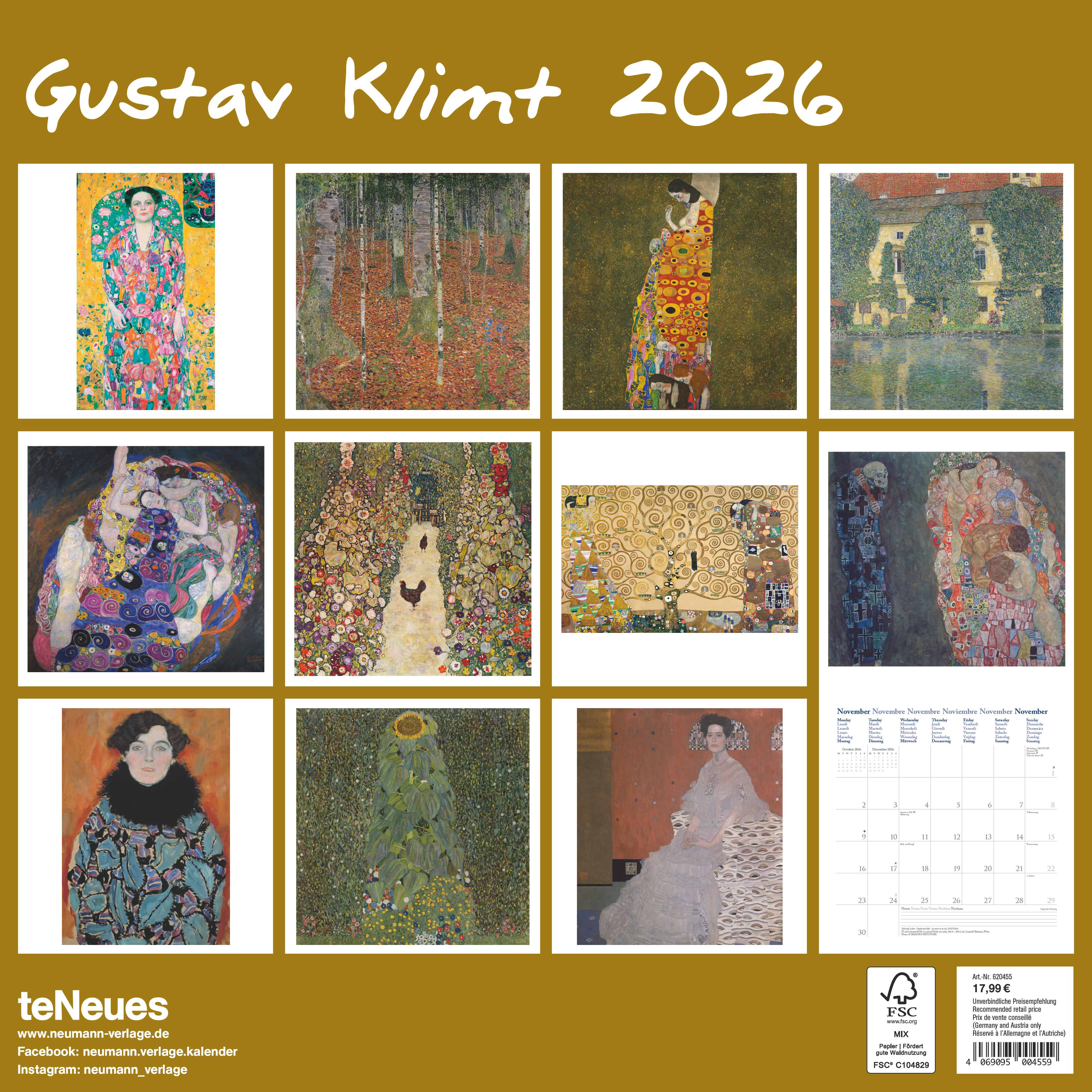 Kalender 2026 30x30 Gustav Klimt