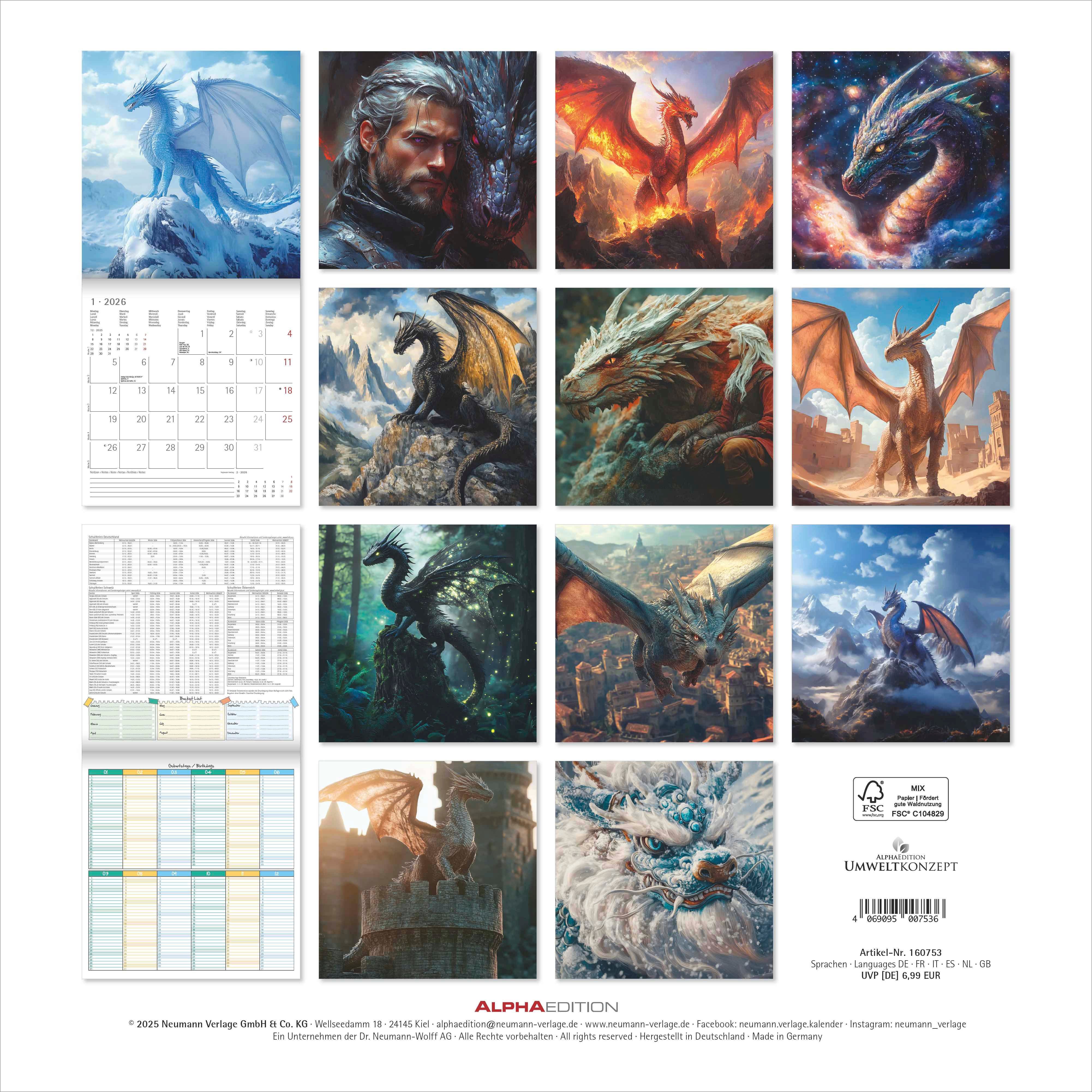 Kalender 2026 30x30 Dragons