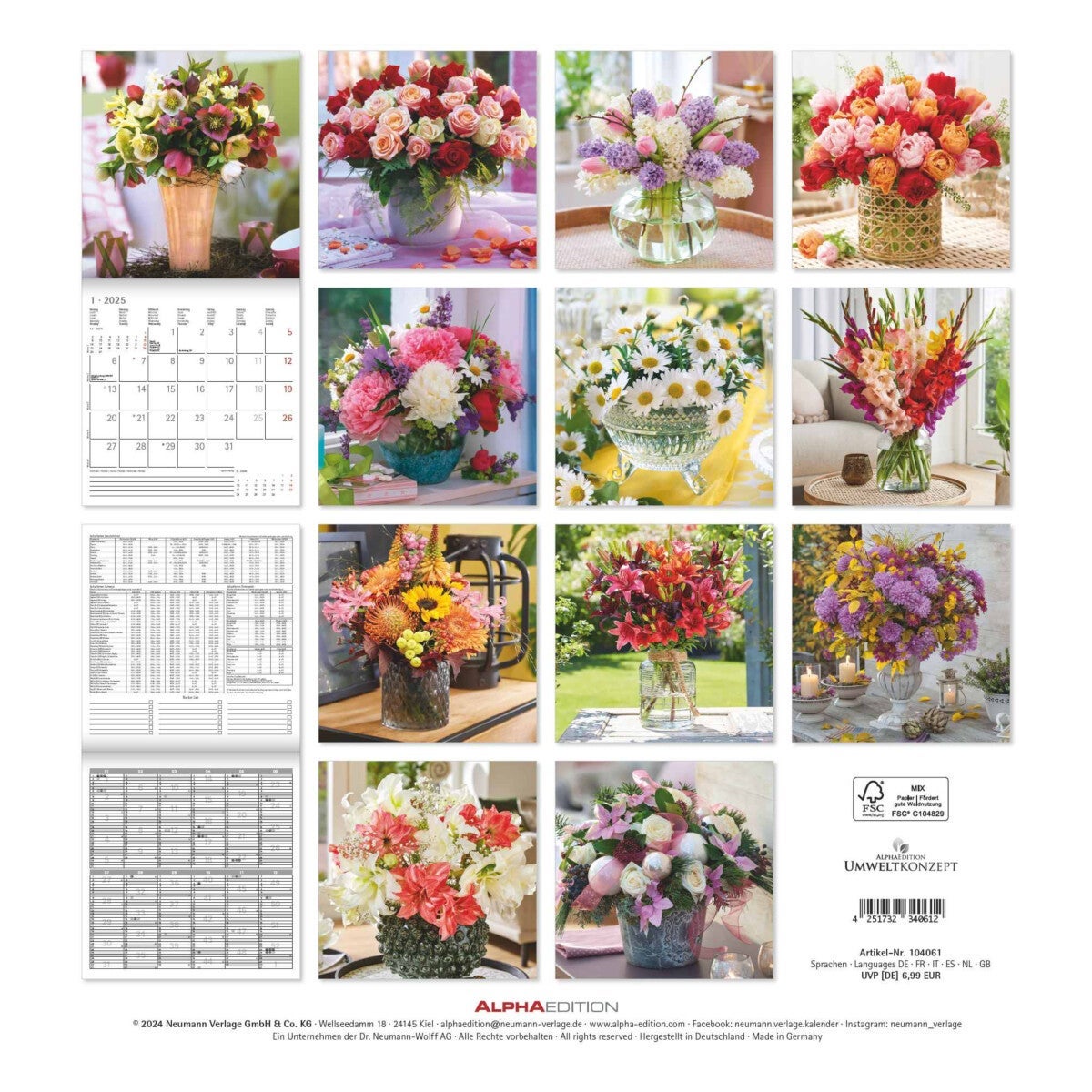 Kalender 2025 Flowers 30x30cm
