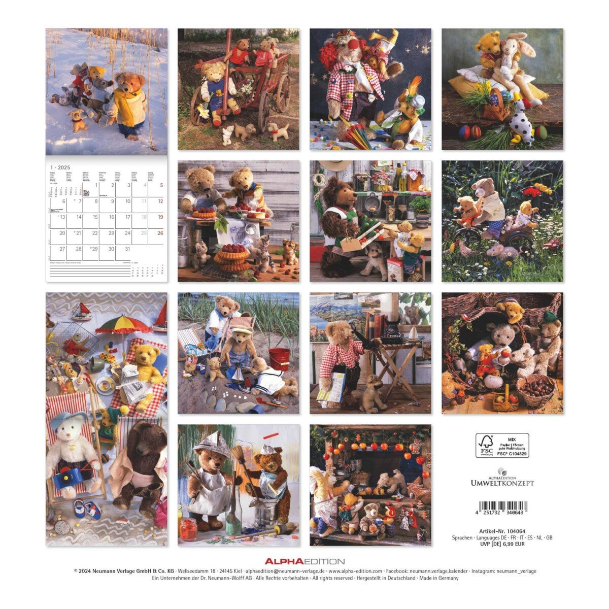 Kalender 2025 Teddy 30x30cm