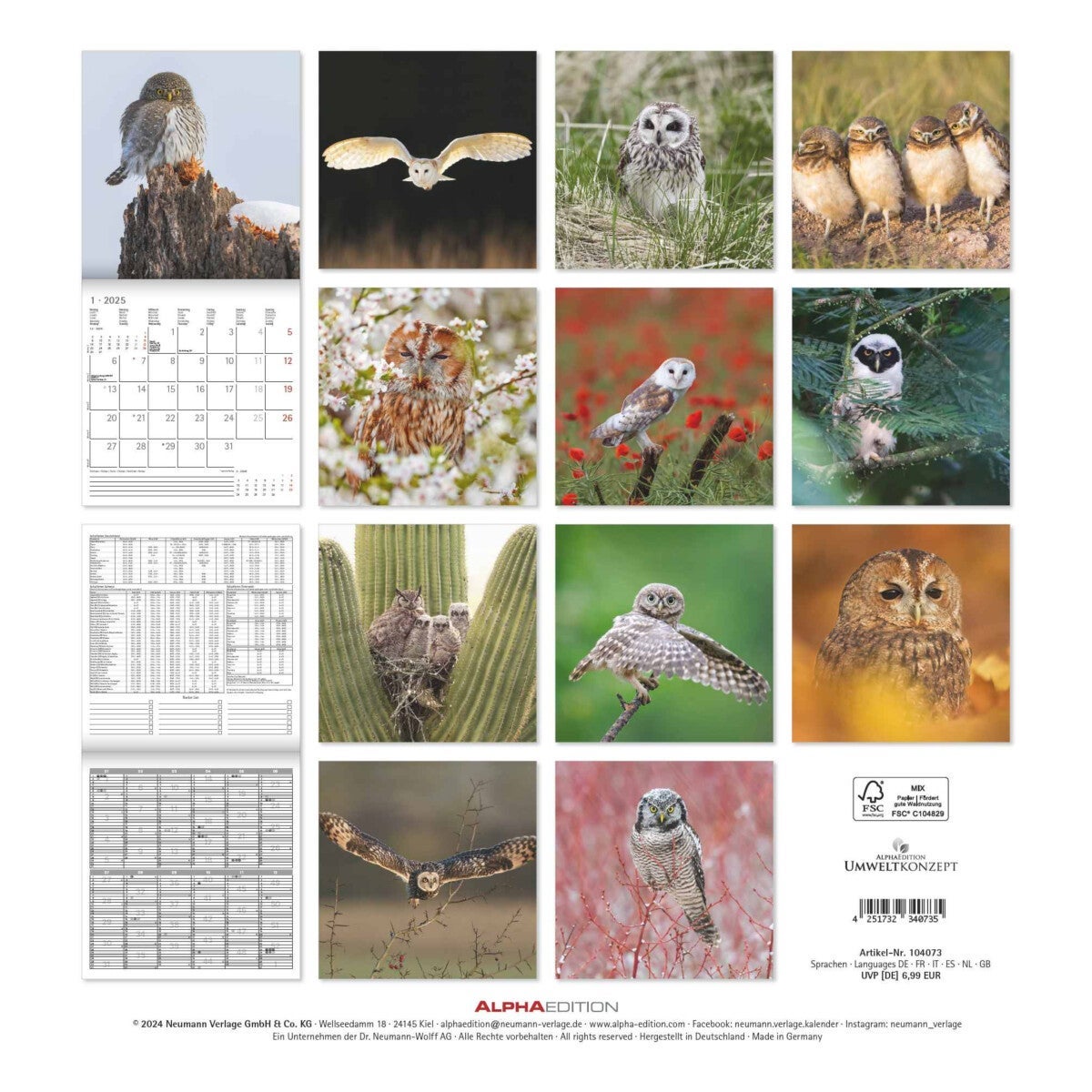 Kalender 2025 Owls 30x30cm