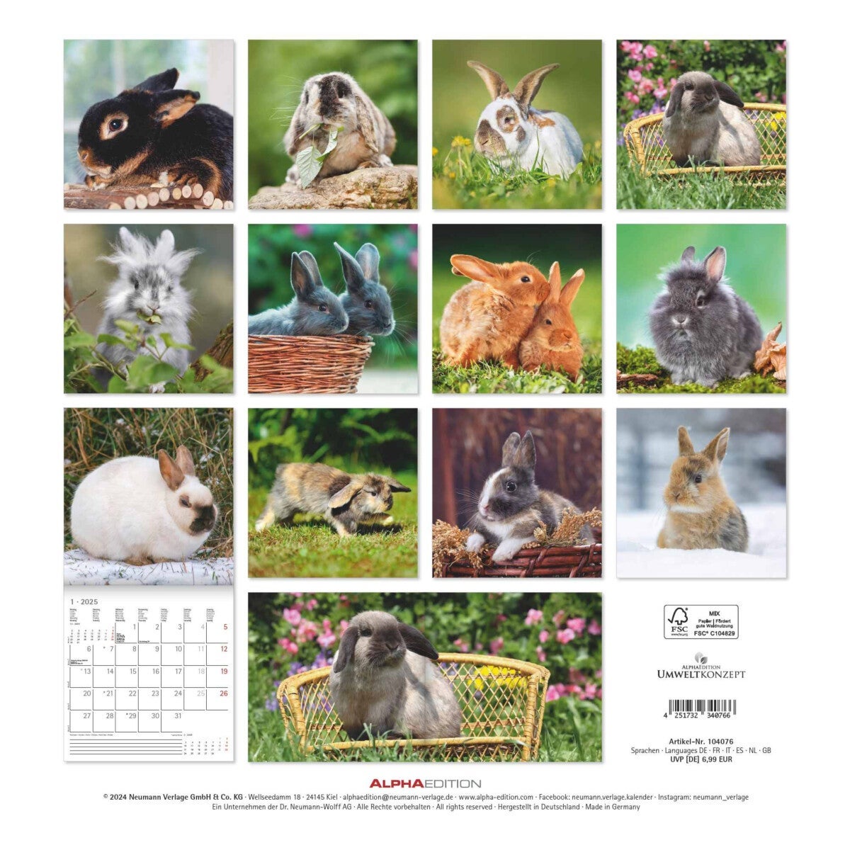 Kalender 2025 Rabbits 30x30cm