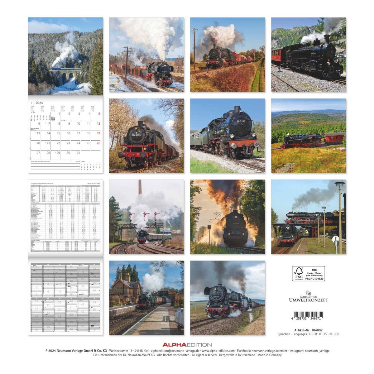 Kalender 2025 Steam Engines 30x30cm