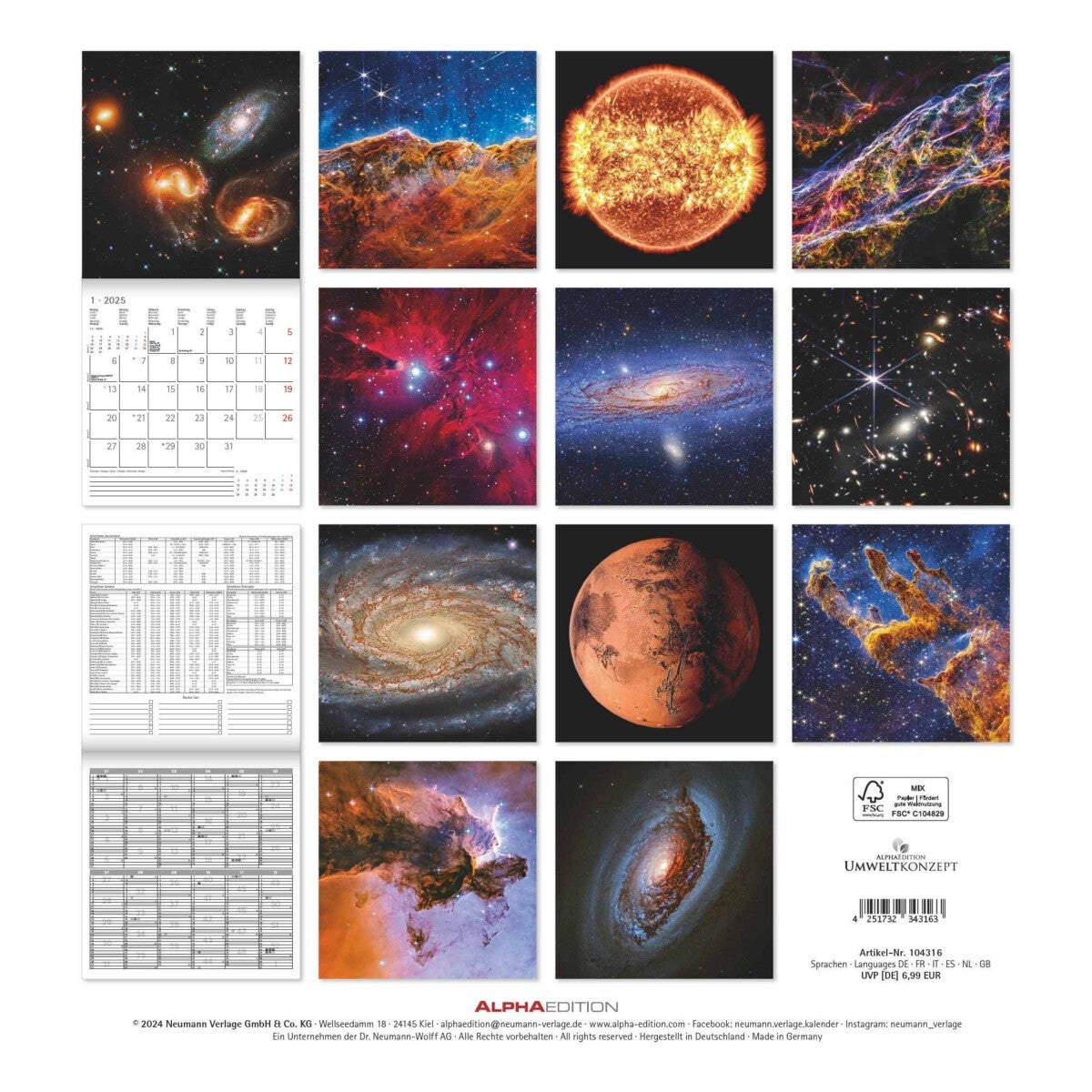 Kalender 2025 Space 30x30cm