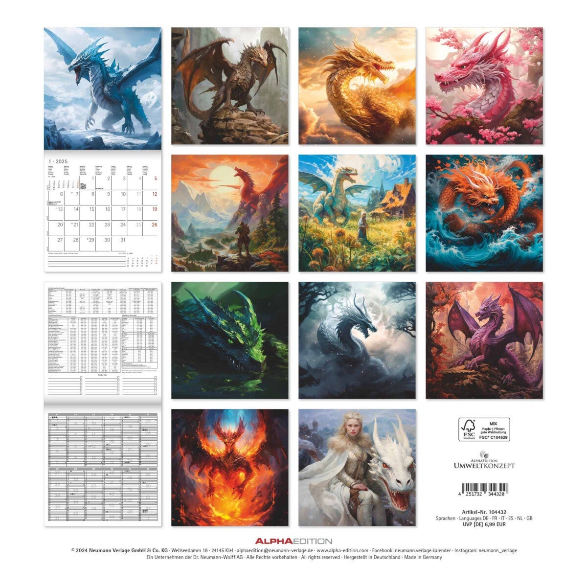 Kalender 2025 Dragons 30x30cm