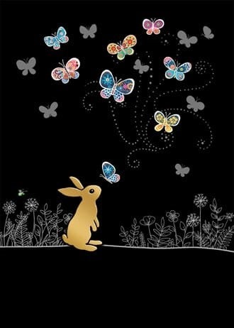 Kort Dobbelt 167x118mm Jewels Rabbit Butterflies