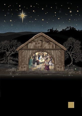 Doble julekort 12x17 Jewels, Nativity Stable